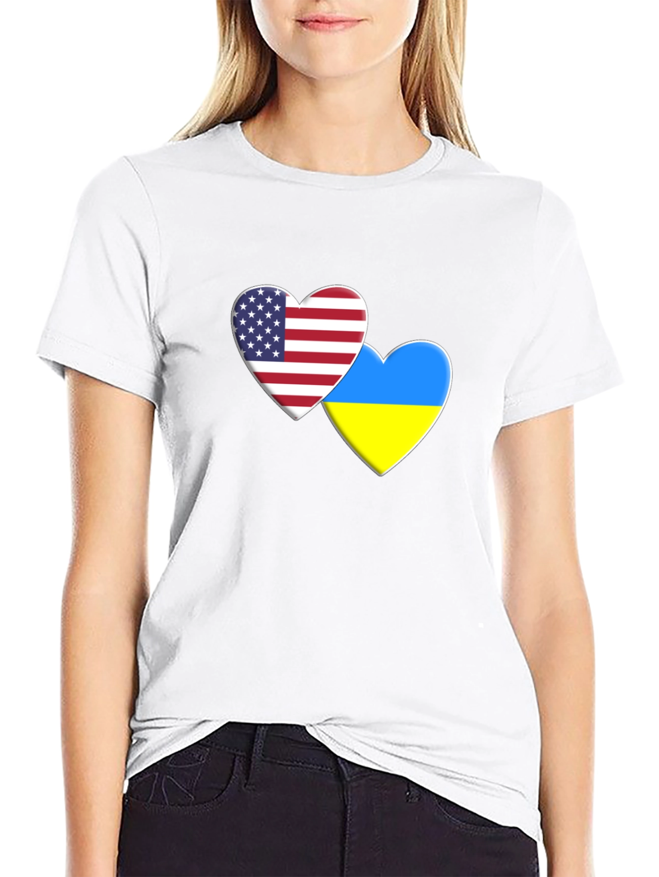 USA & Ukraine Heart Flag T-Shirt