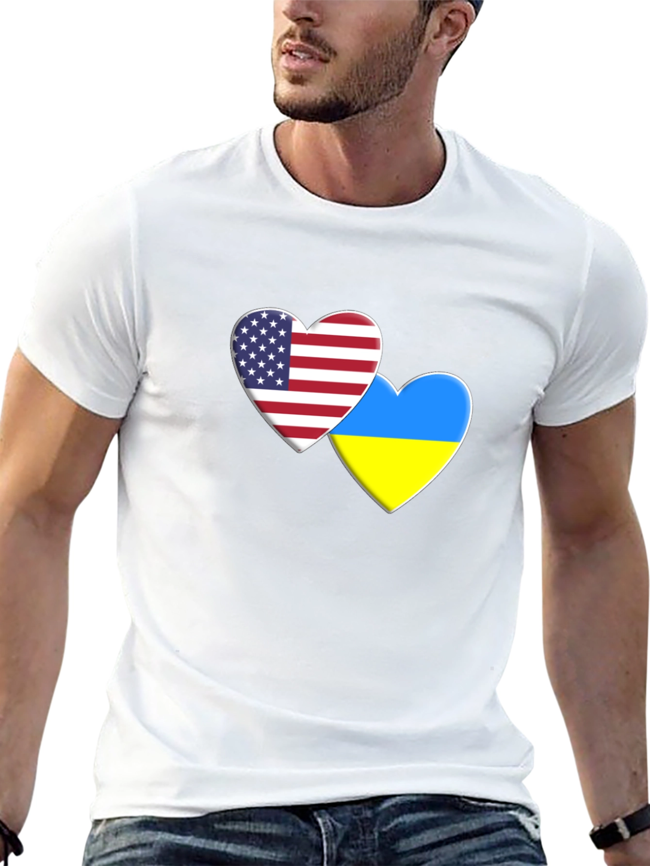 USA & Ukraine Heart Flag T-Shirt