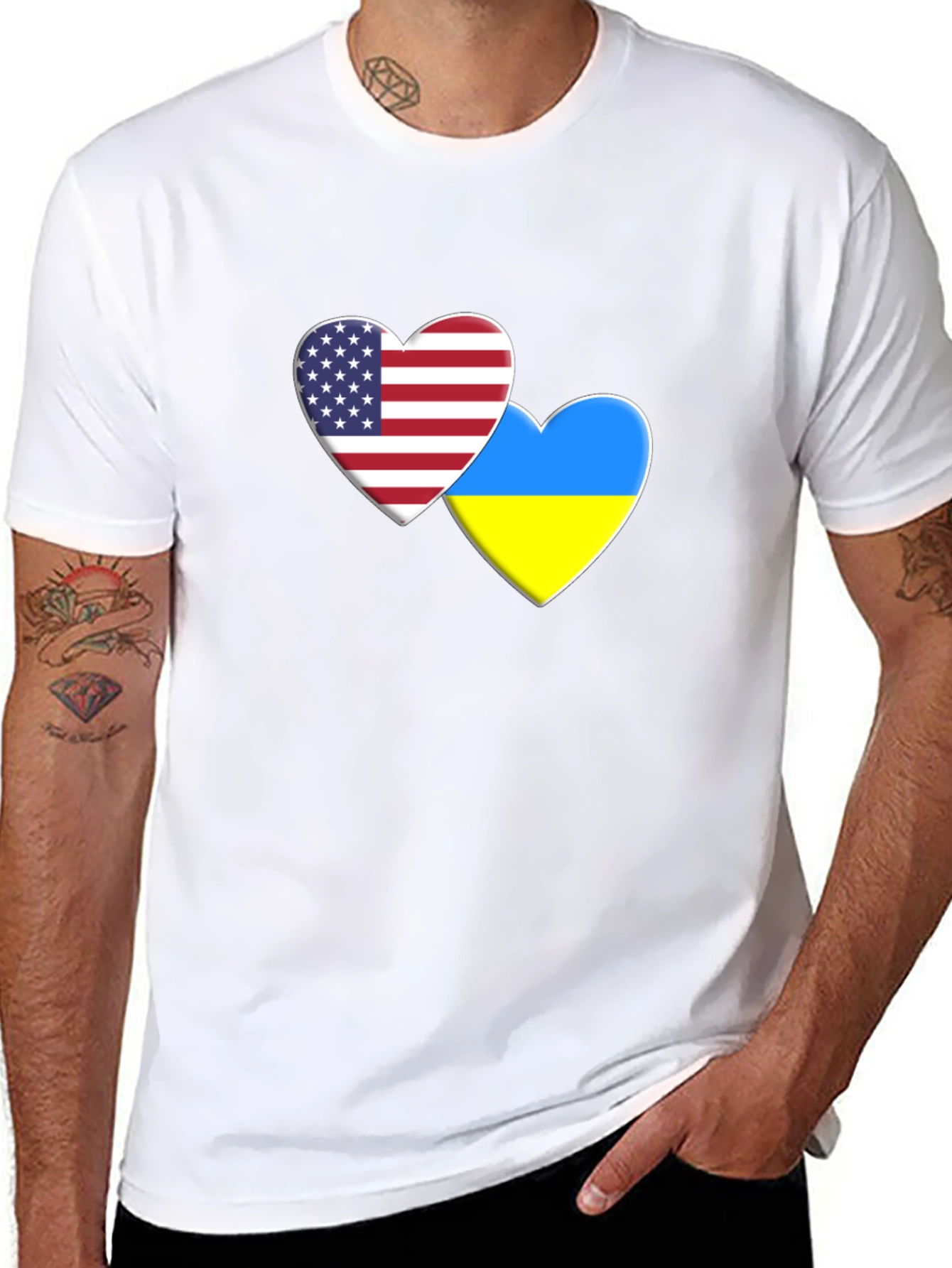 USA & Ukraine Heart Flag T-Shirt