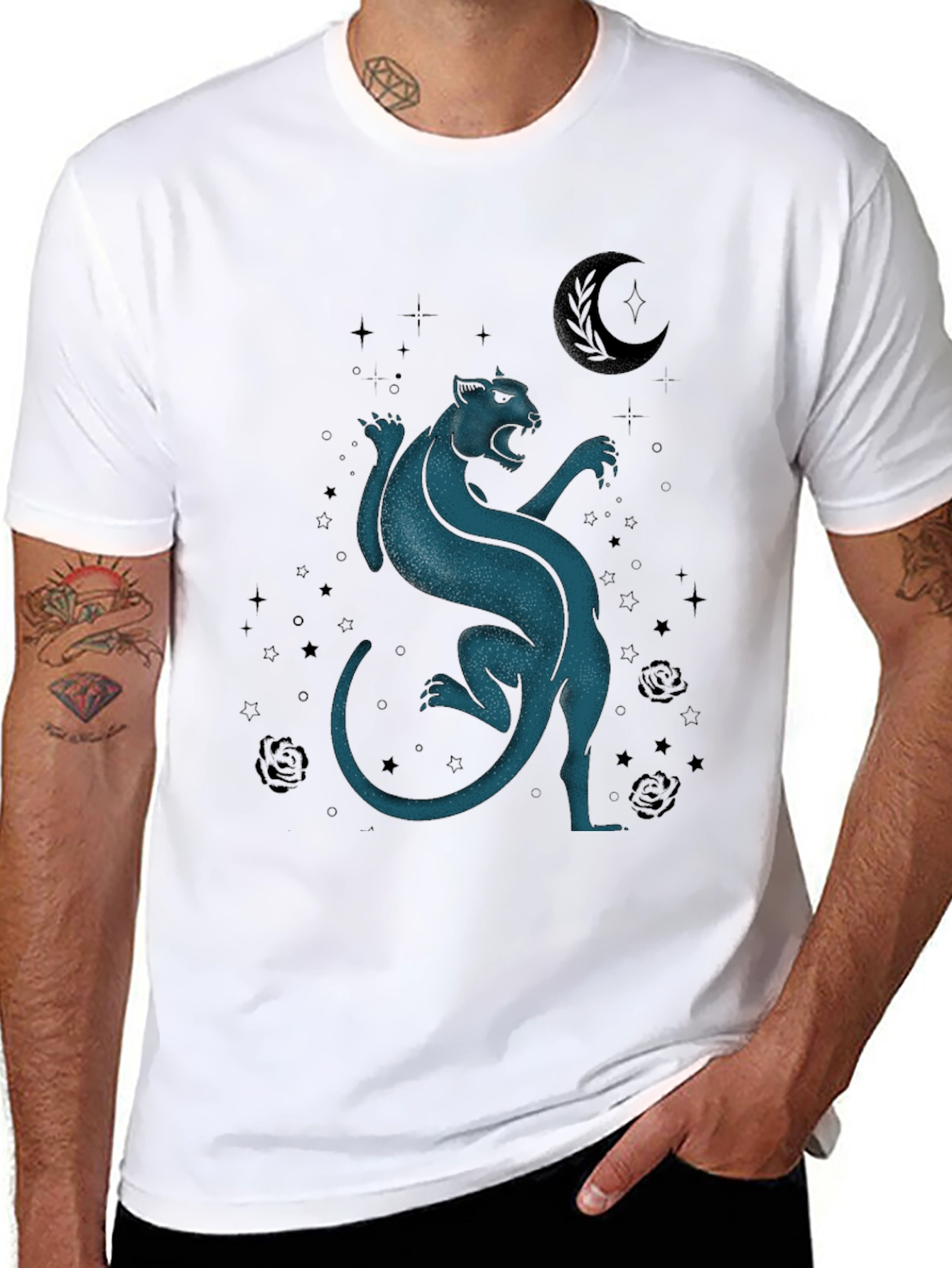 Mystic Panther Graphic Tee - Black Cotton Blend