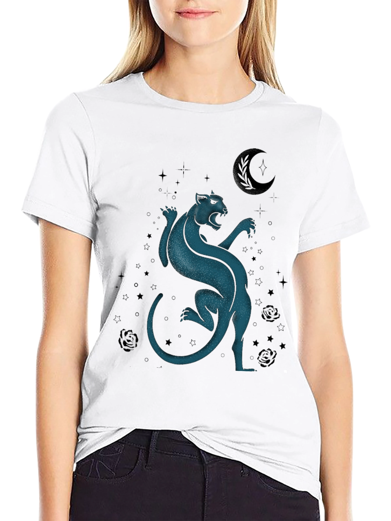 Mystic Panther Graphic Tee - Black Cotton Blend
