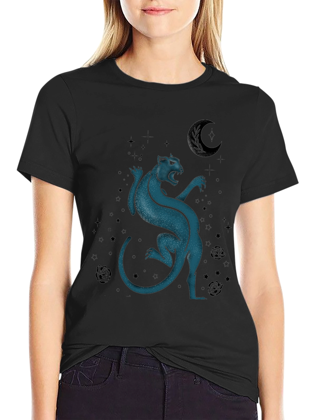 Mystic Panther Graphic Tee - Black Cotton Blend