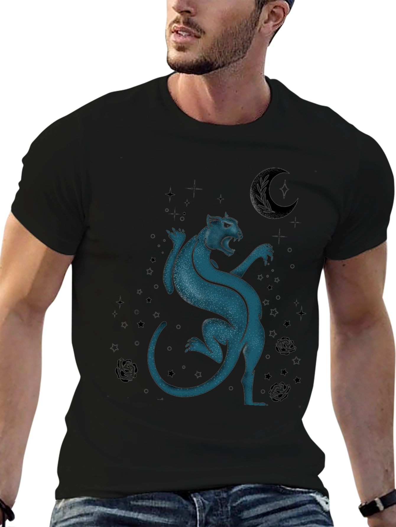 Mystic Panther Graphic Tee - Black Cotton Blend