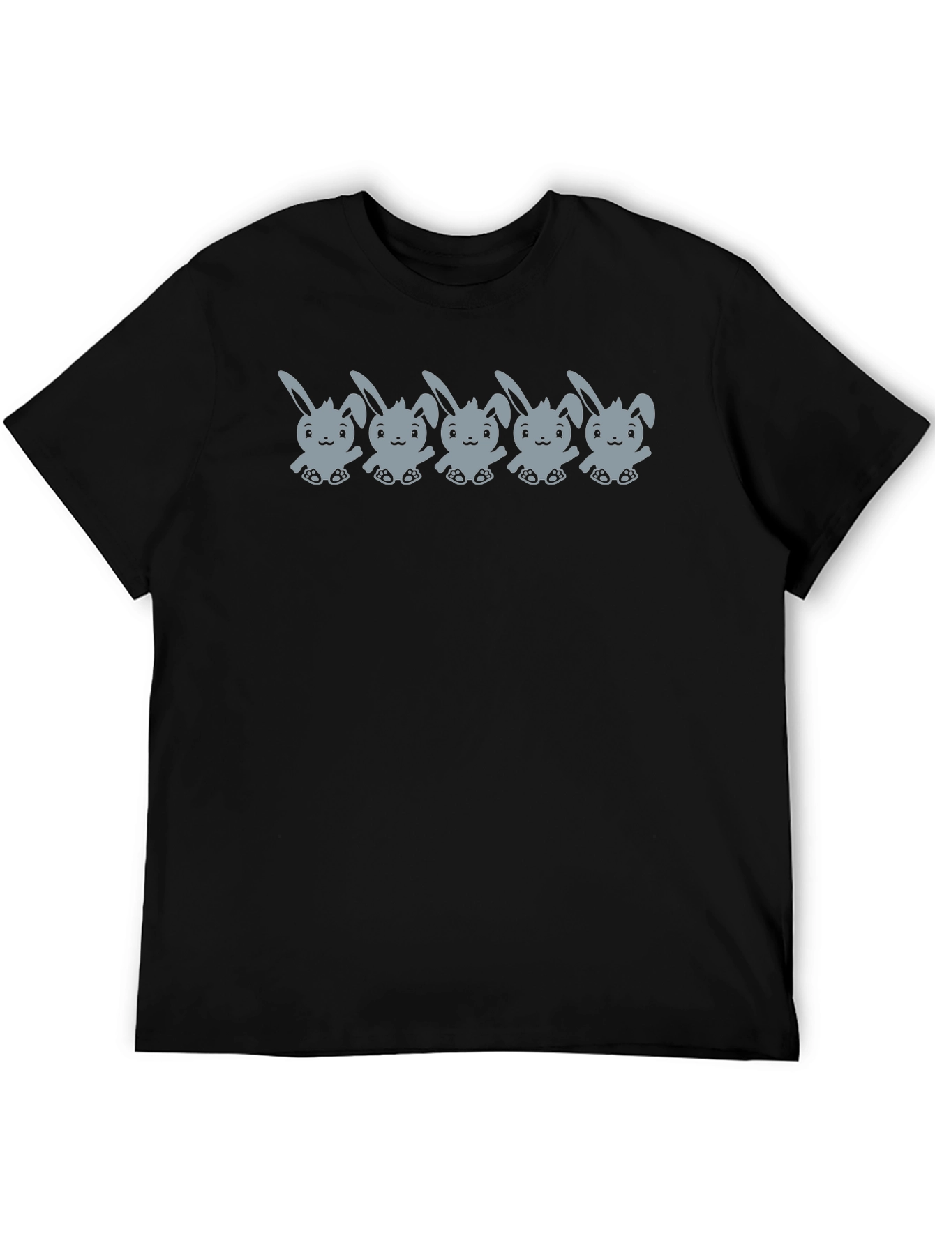 Cute Bunny Print Black T-Shirt