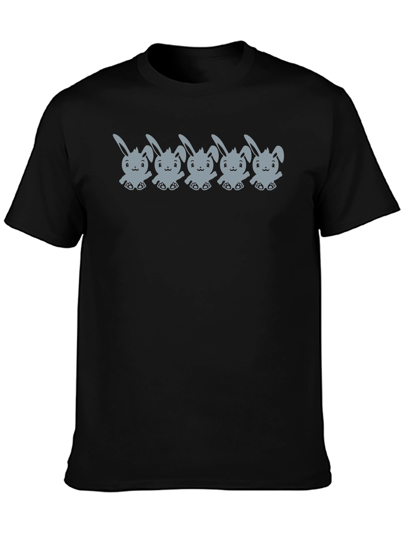 Cute Bunny Print Black T-Shirt