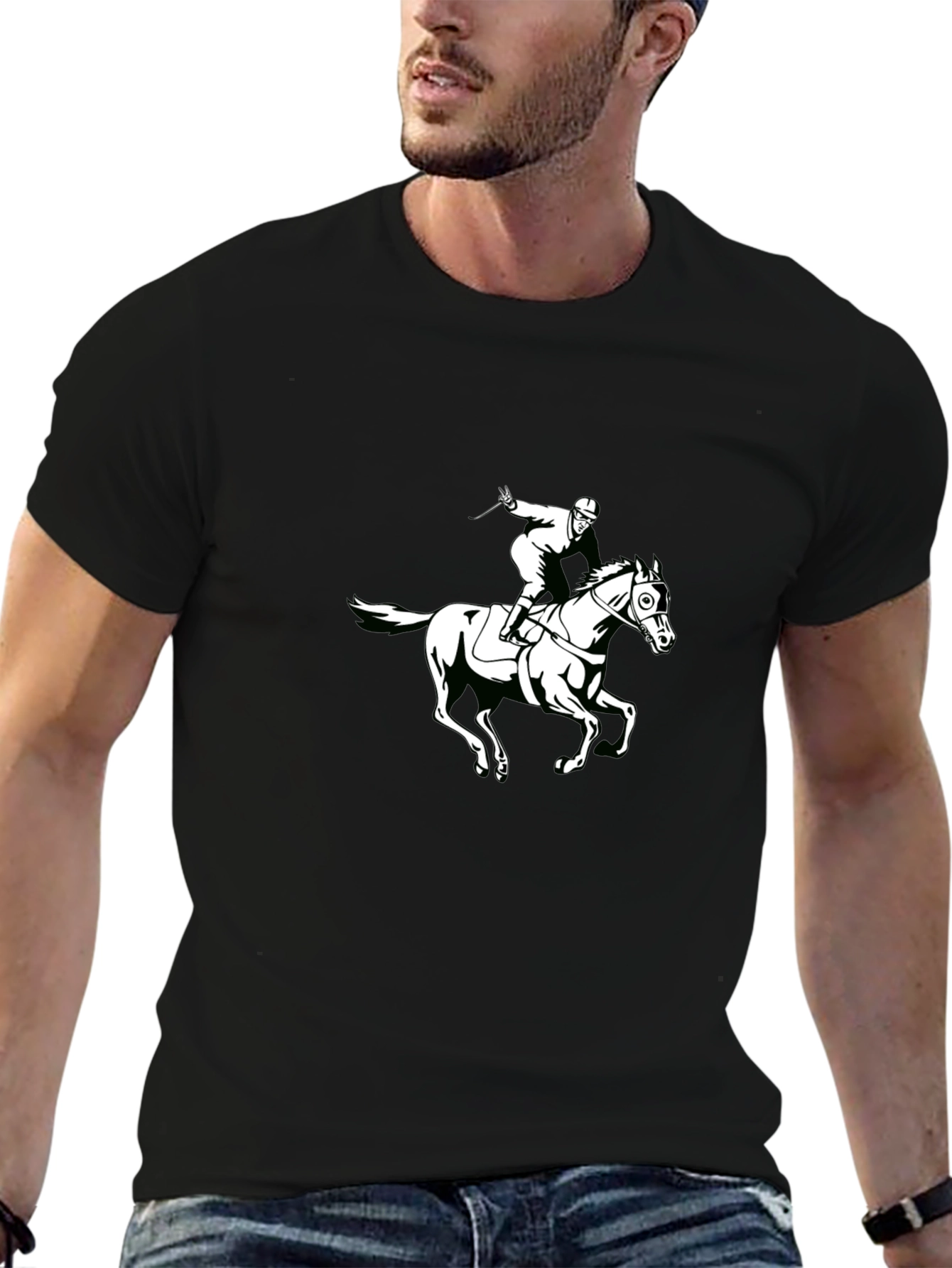 Black T-Shirt with Horseback Rider Graphic