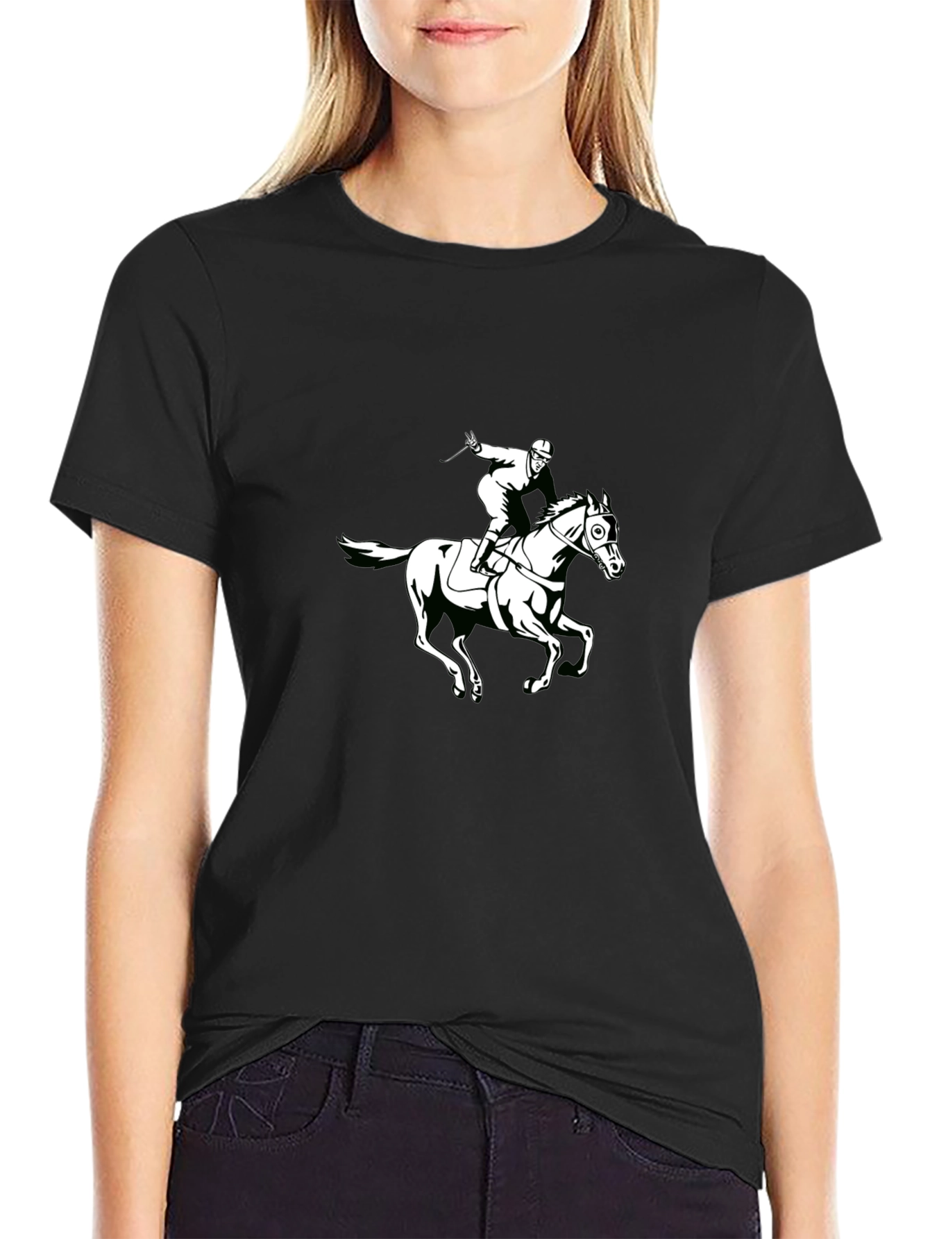 Black T-Shirt with Horseback Rider Graphic