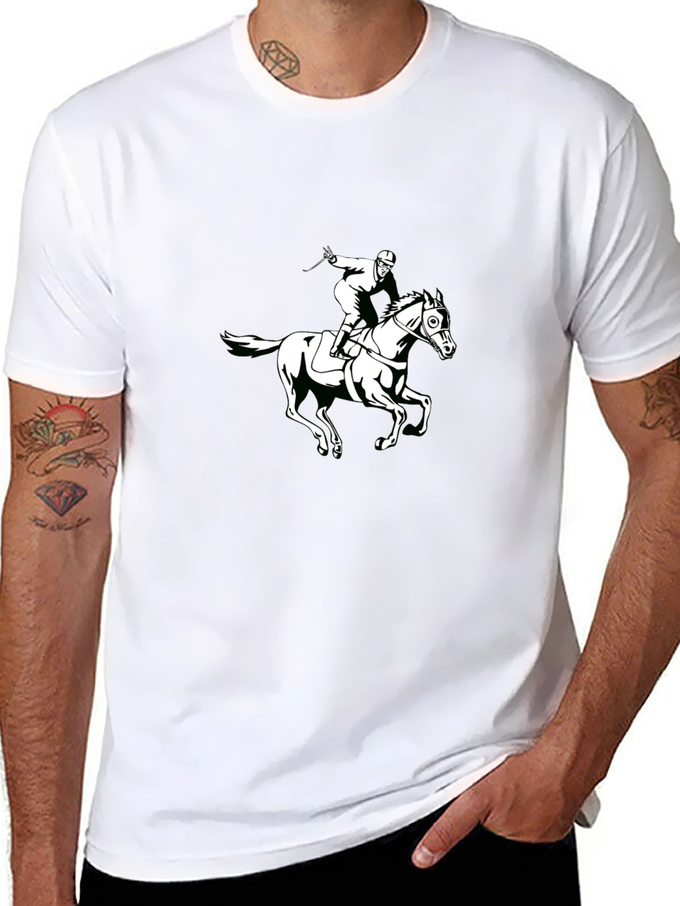 Black T-Shirt with Horseback Rider Graphic