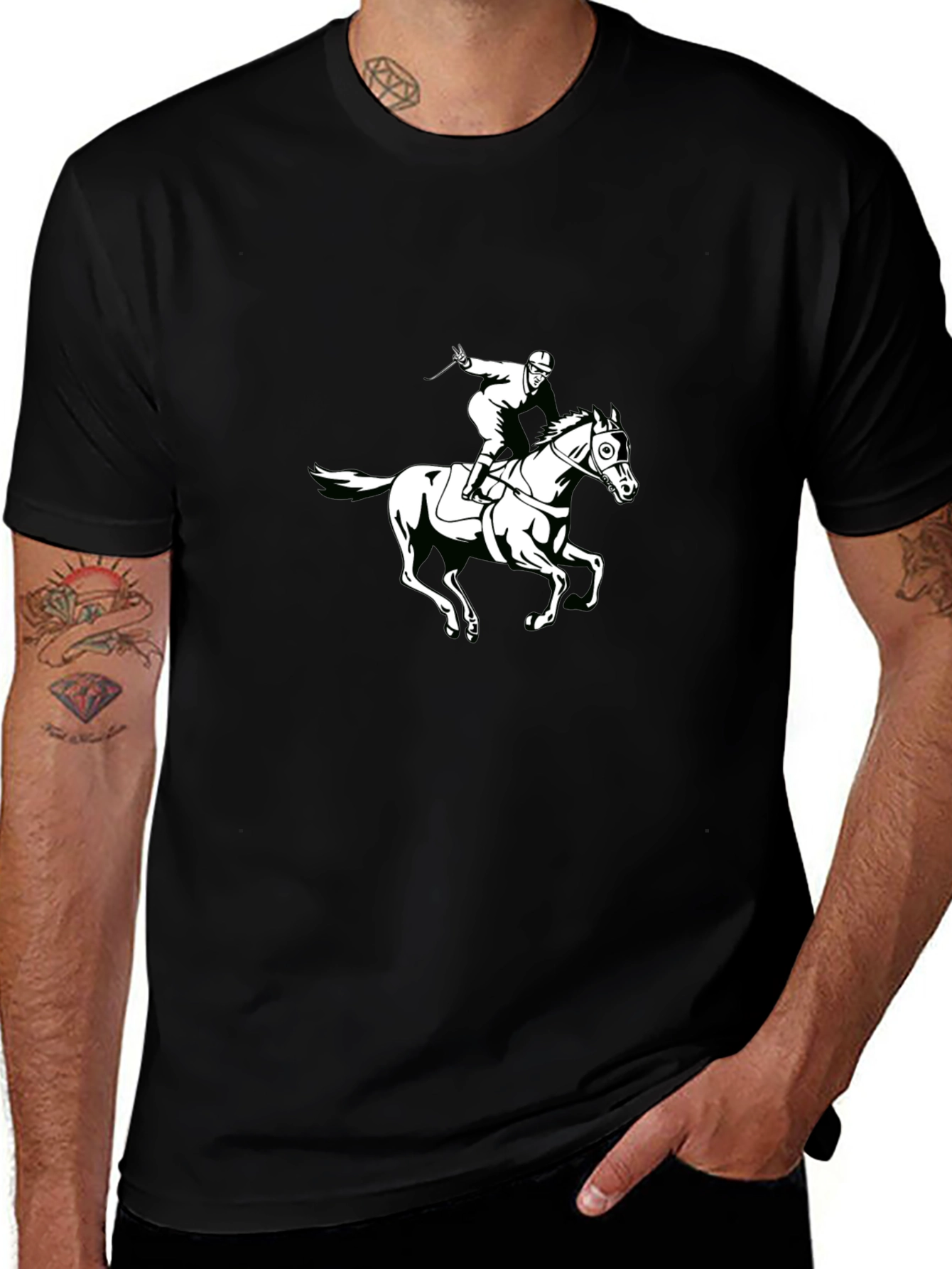 Black T-Shirt with Horseback Rider Graphic