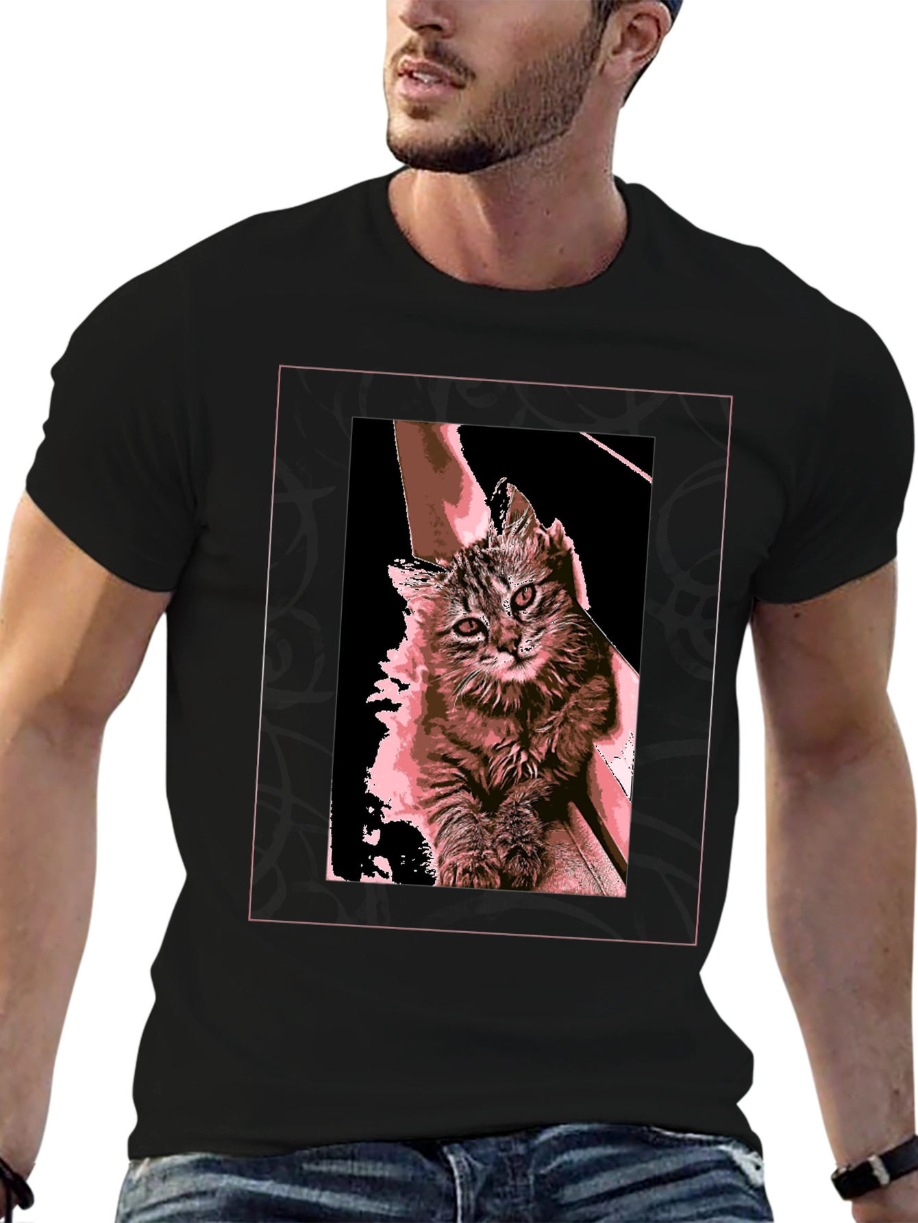 Cute Cat Graphic T-Shirt - Black