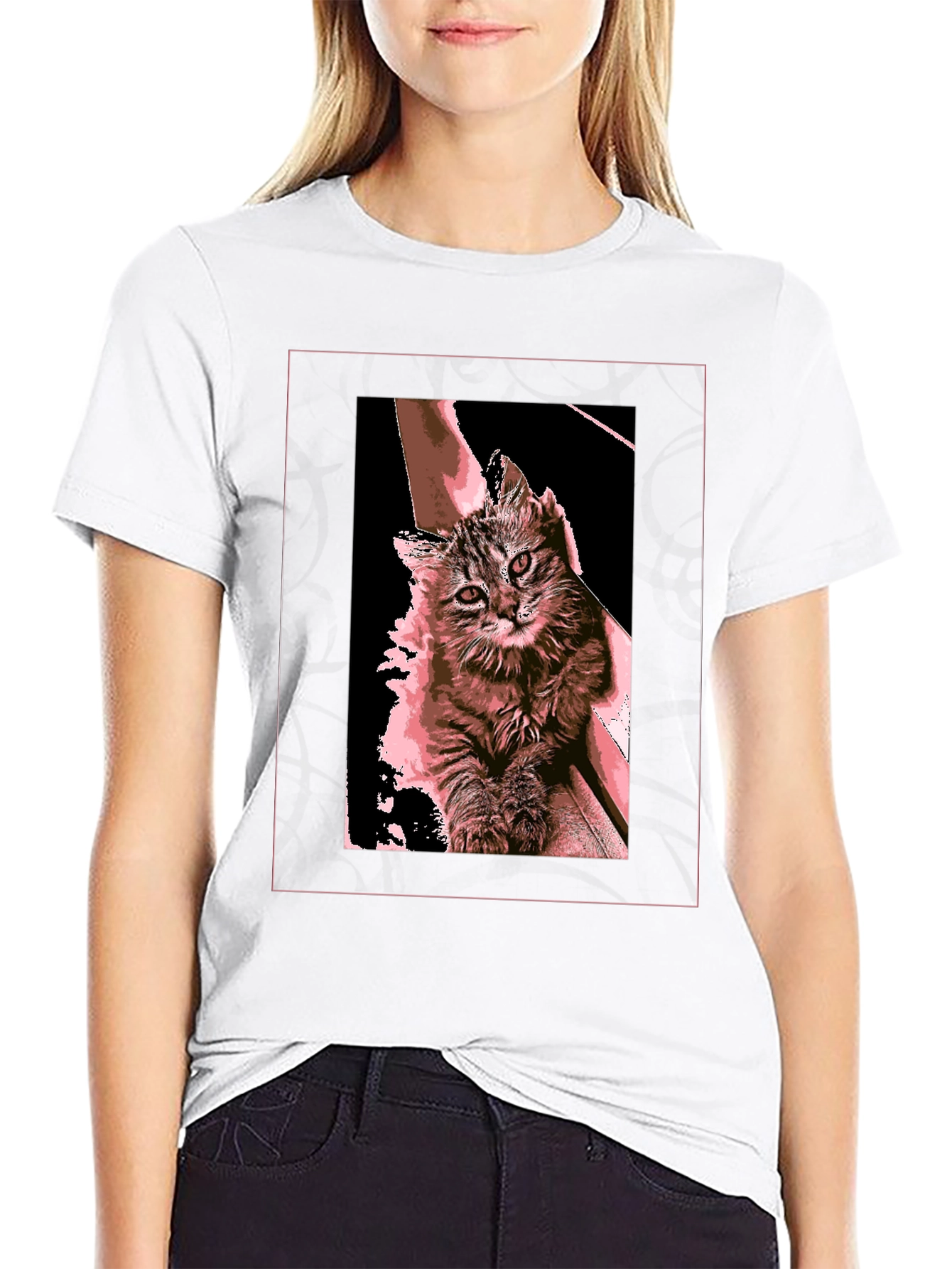 Cute Cat Graphic T-Shirt - Black