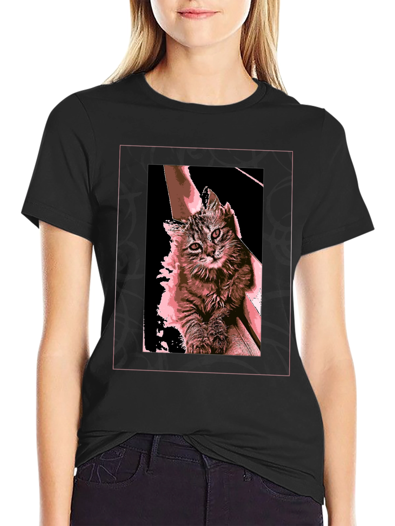 Cute Cat Graphic T-Shirt - Black