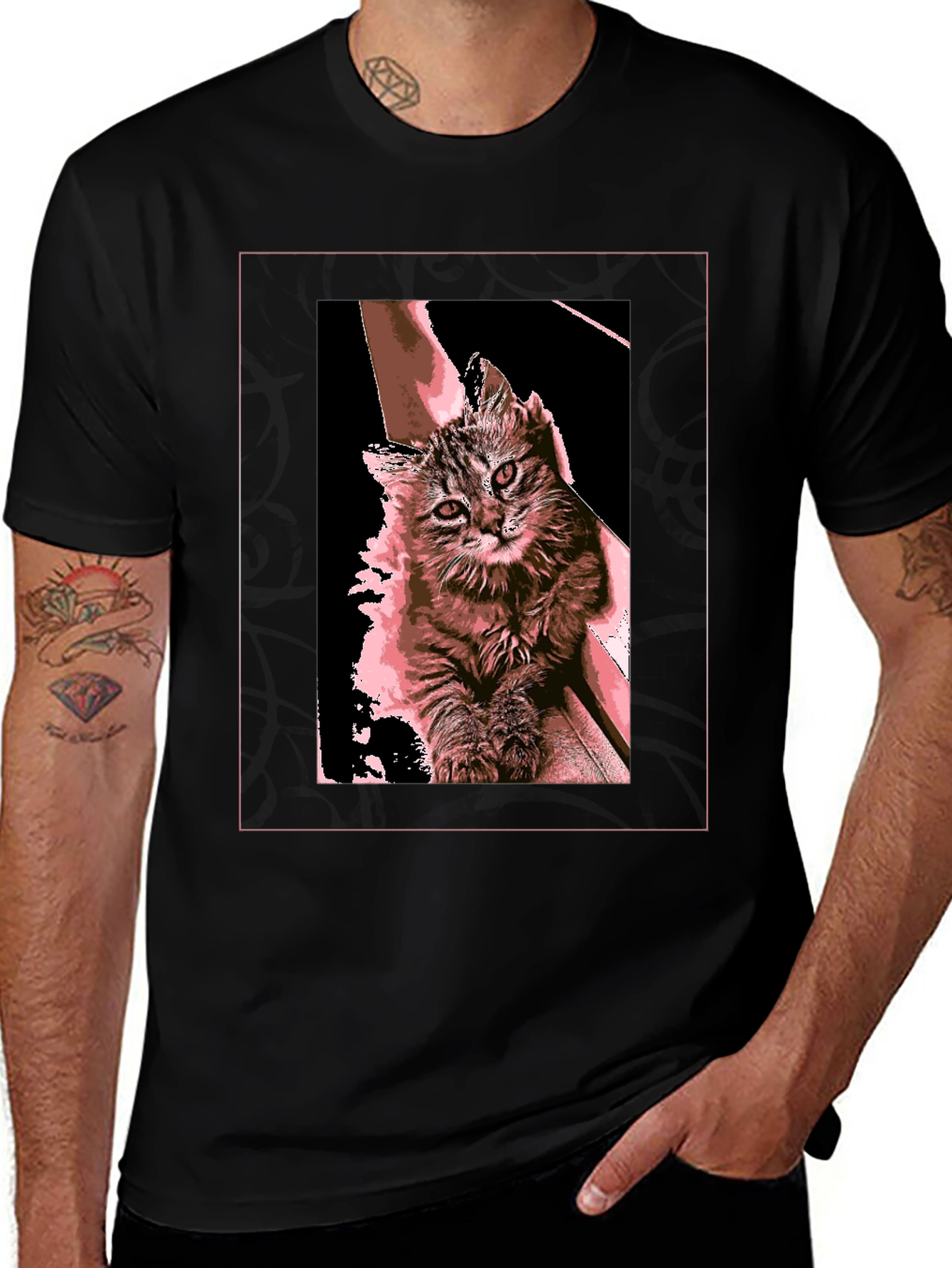 Cute Cat Graphic T-Shirt - Black