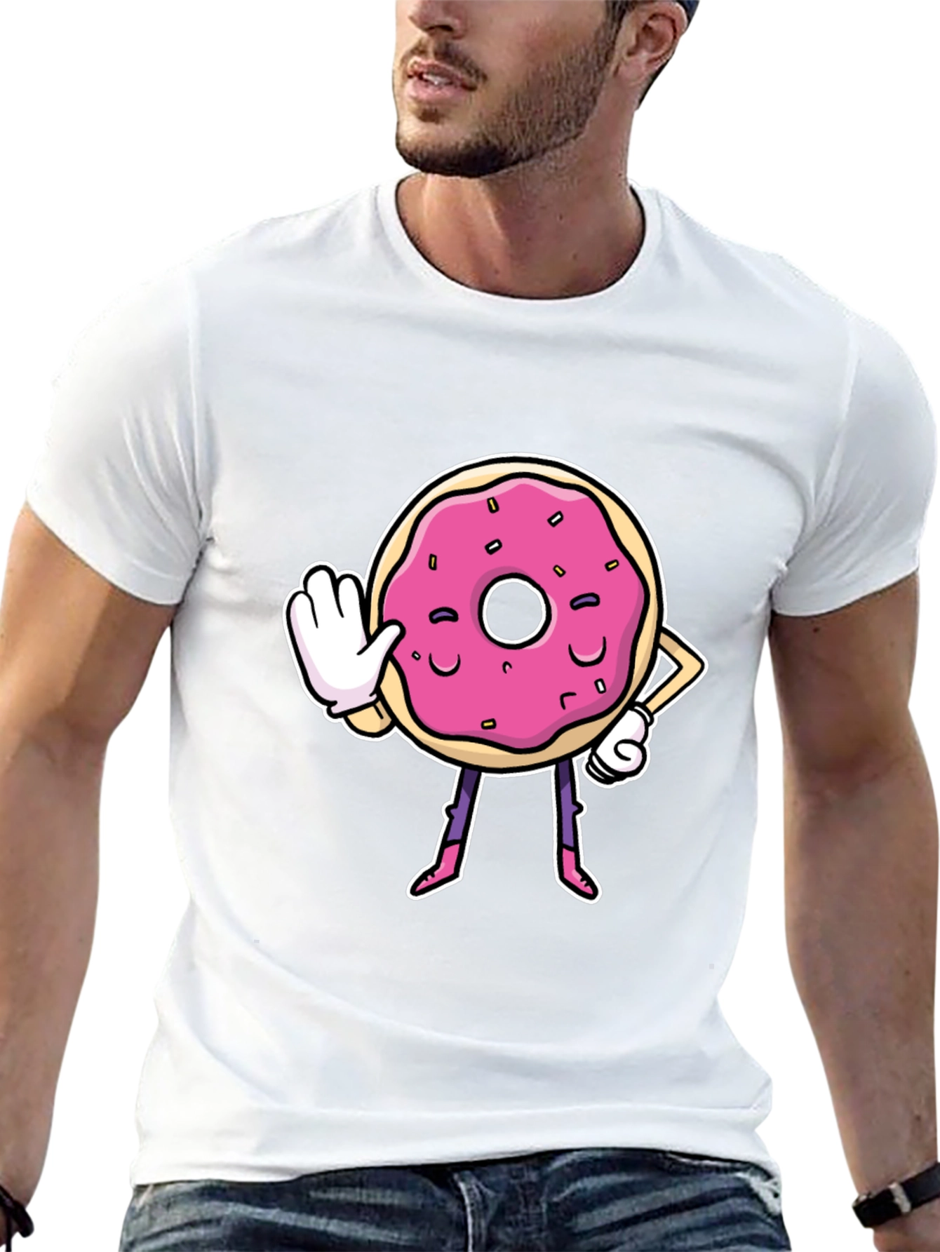 Funny Donut Cartoon Black T-Shirt