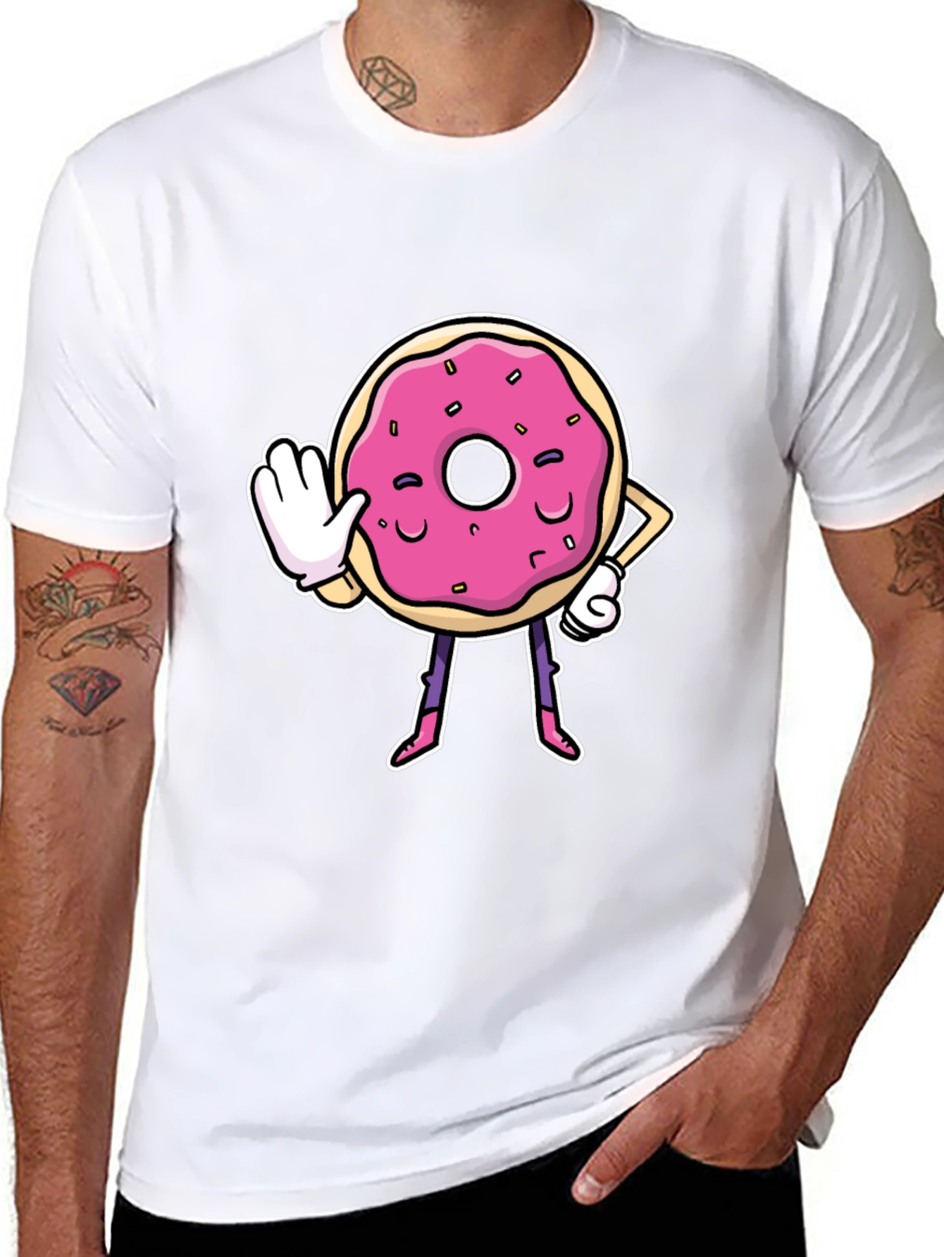 Funny Donut Cartoon Black T-Shirt