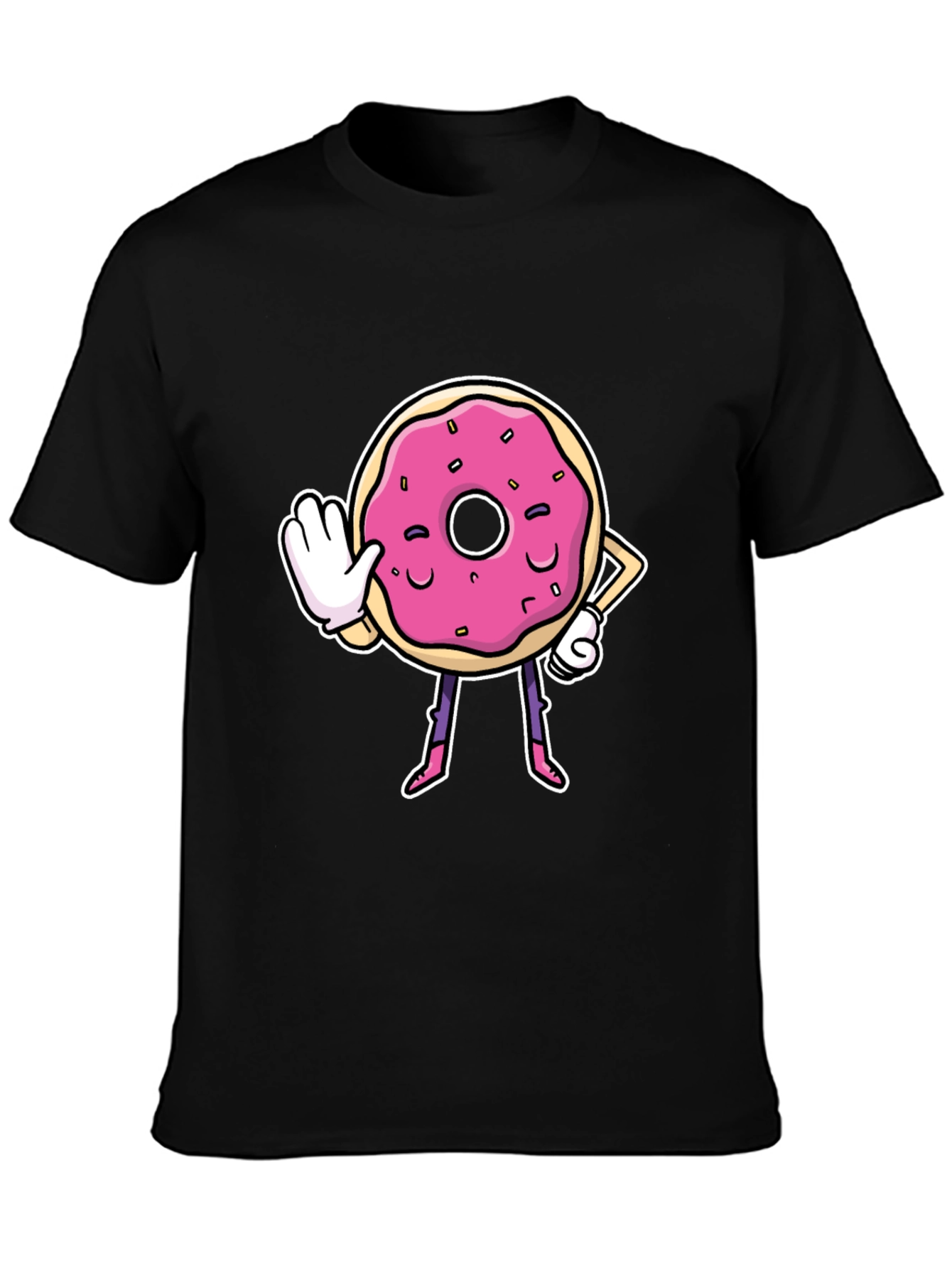 Funny Donut Cartoon Black T-Shirt