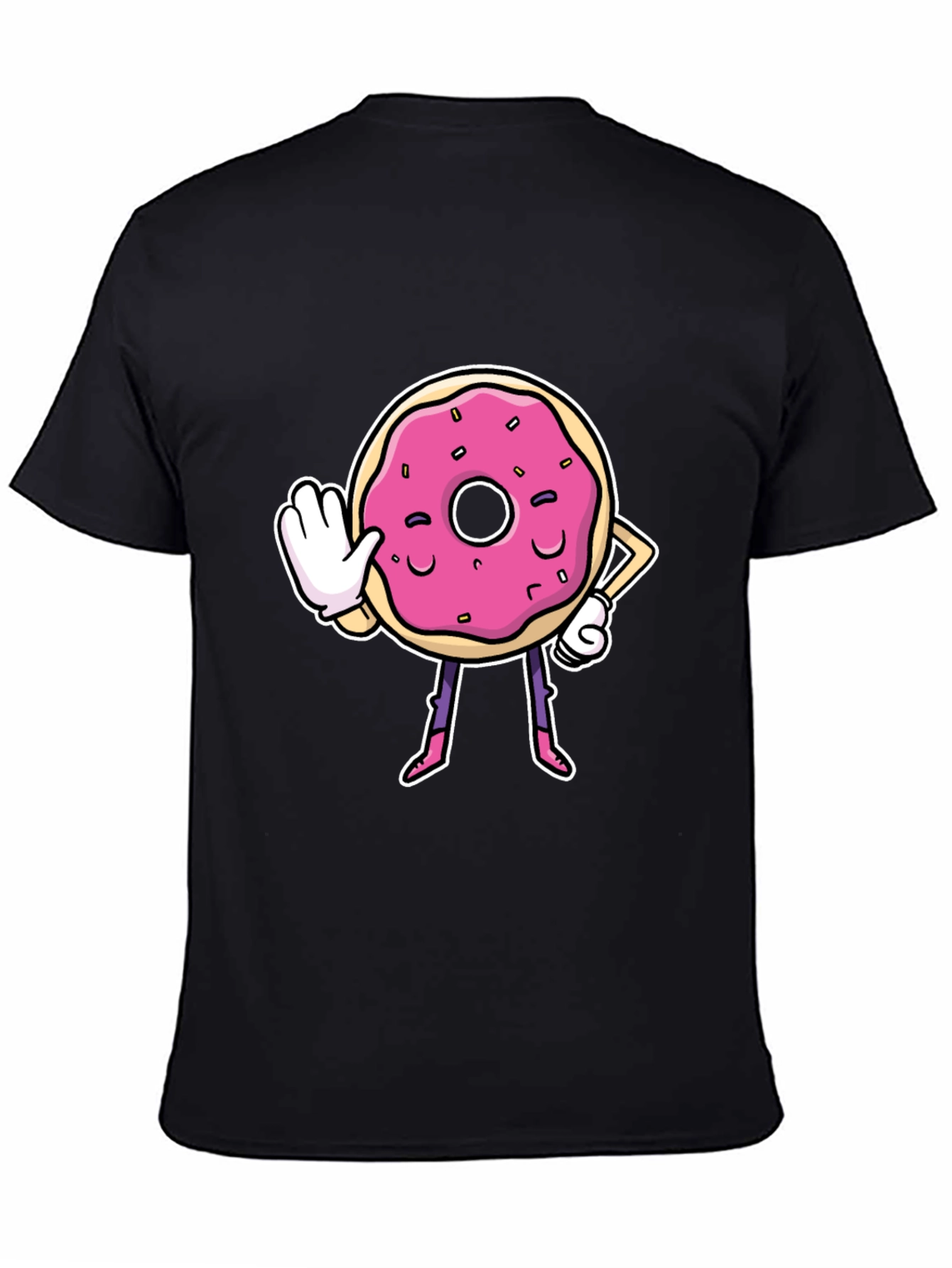 Funny Donut Cartoon Black T-Shirt