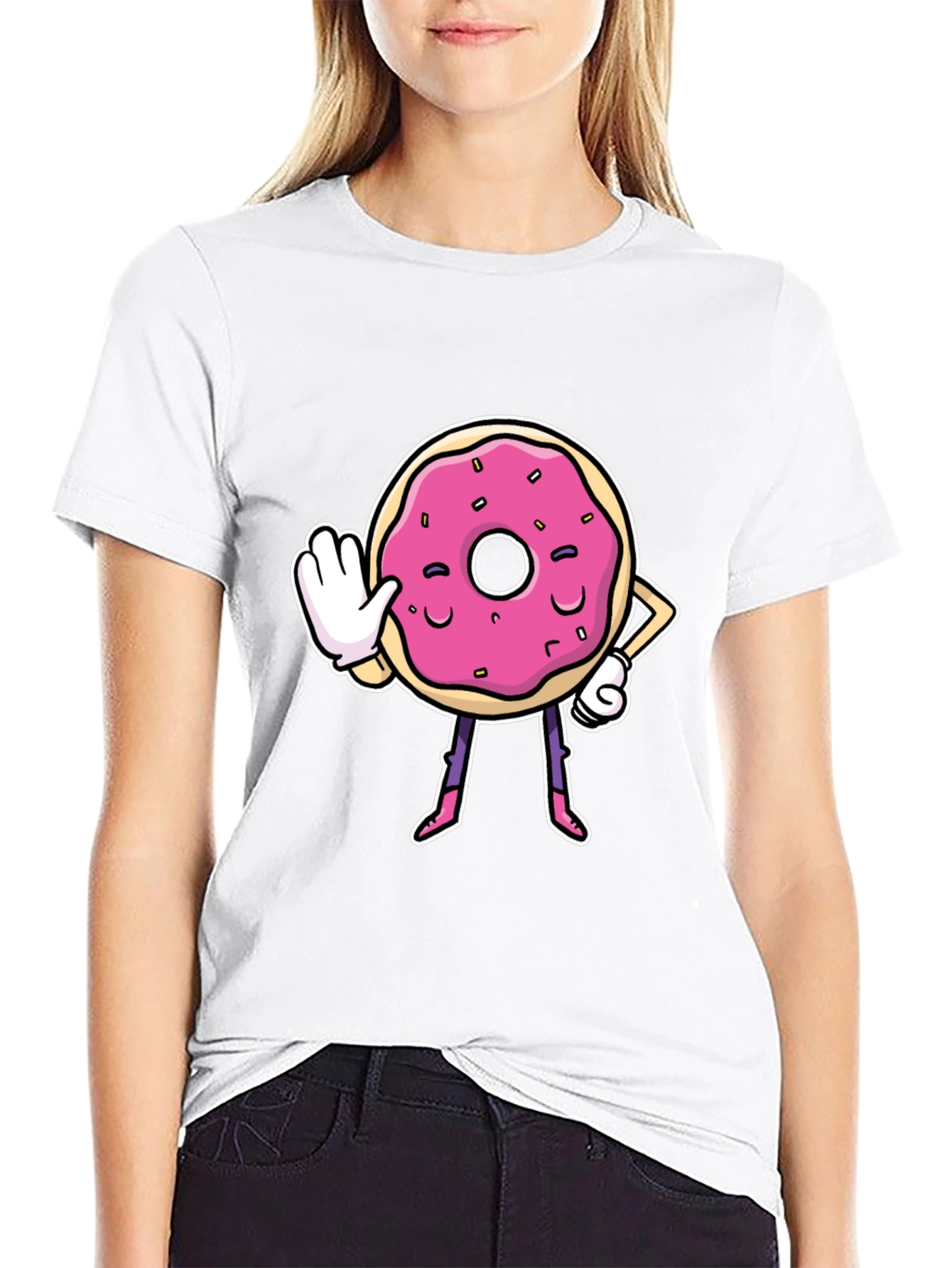 Funny Donut Cartoon Black T-Shirt