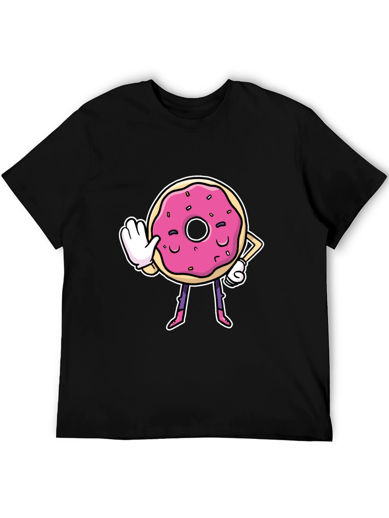Funny Donut Cartoon Black T-Shirt