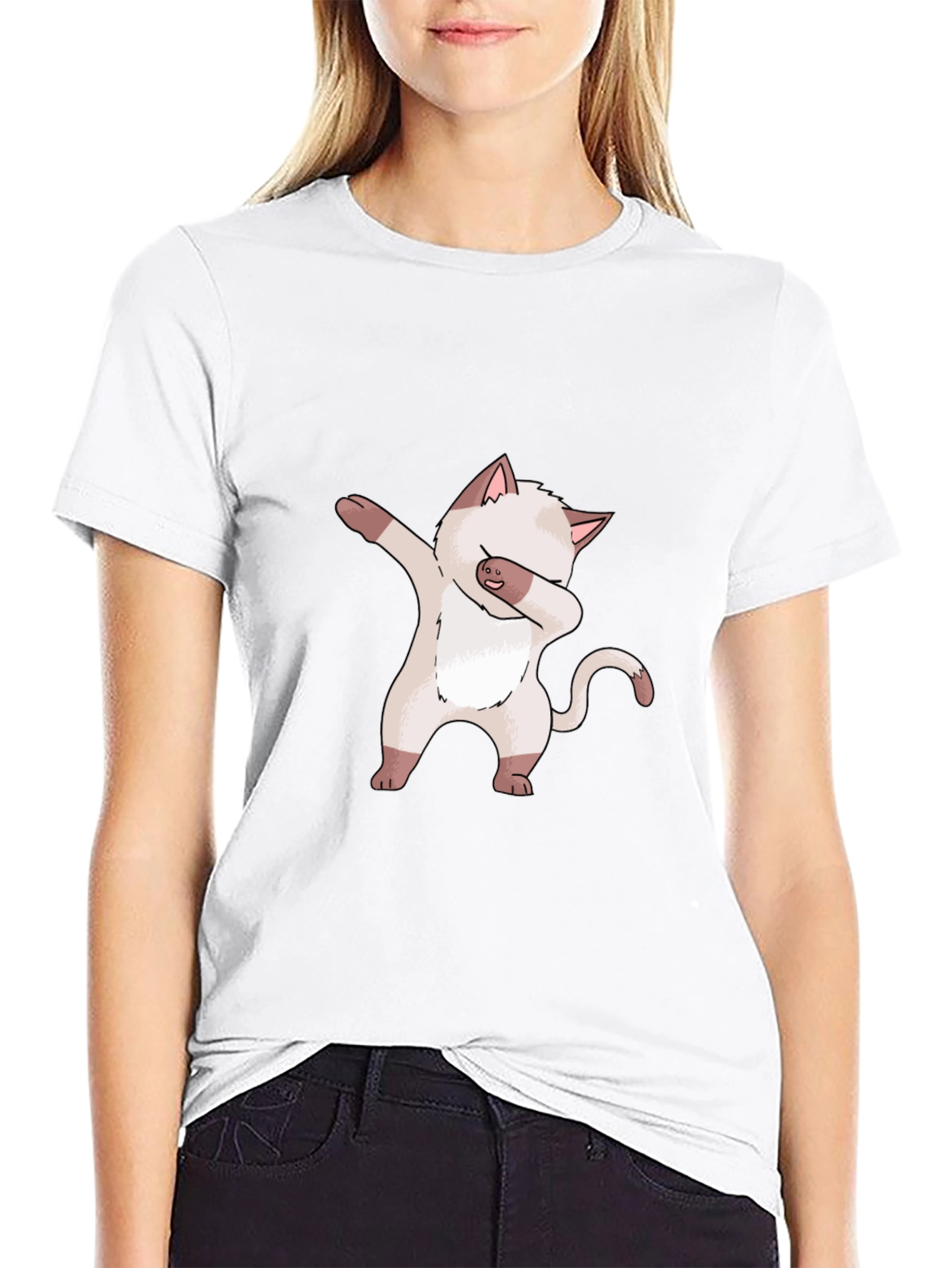 Dabbing Cat Graphic Tee - Black Cotton T-Shirt