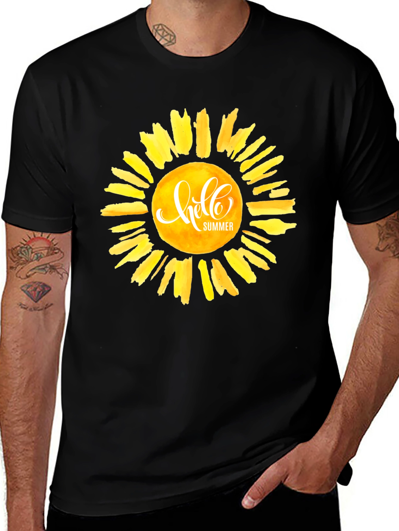 Hello Summer Graphic Tee - Black Cotton Casual T-Shirt