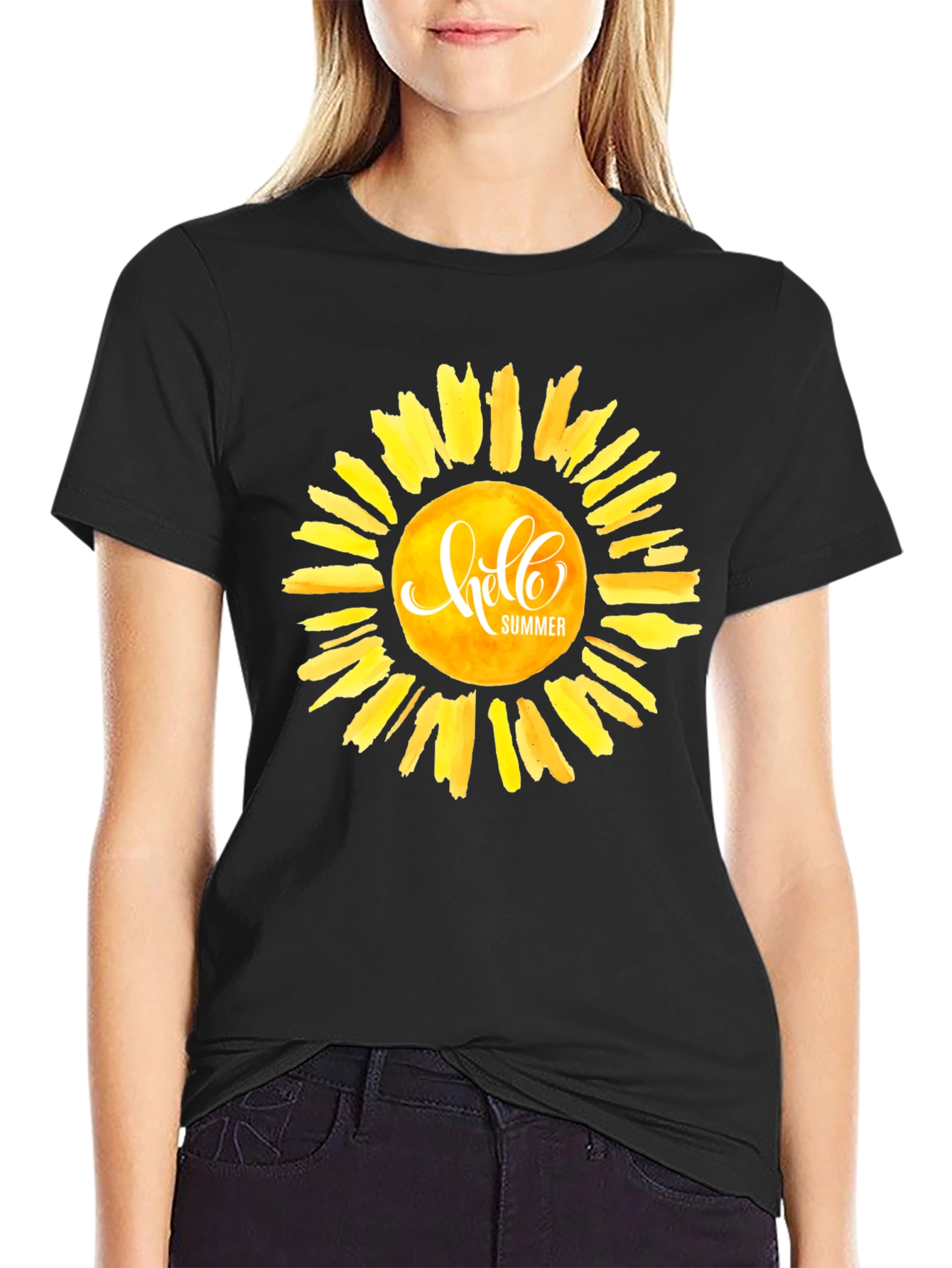 Hello Summer Graphic Tee - Black Cotton Casual T-Shirt