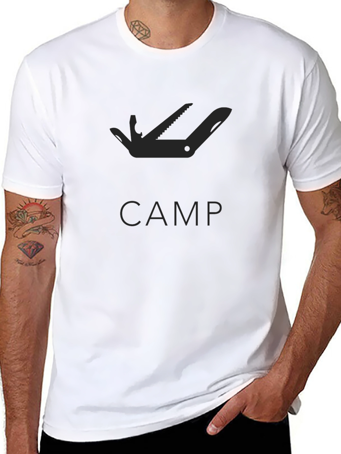 Mens Black Camping Multi-Tool Graphic T-Shirt