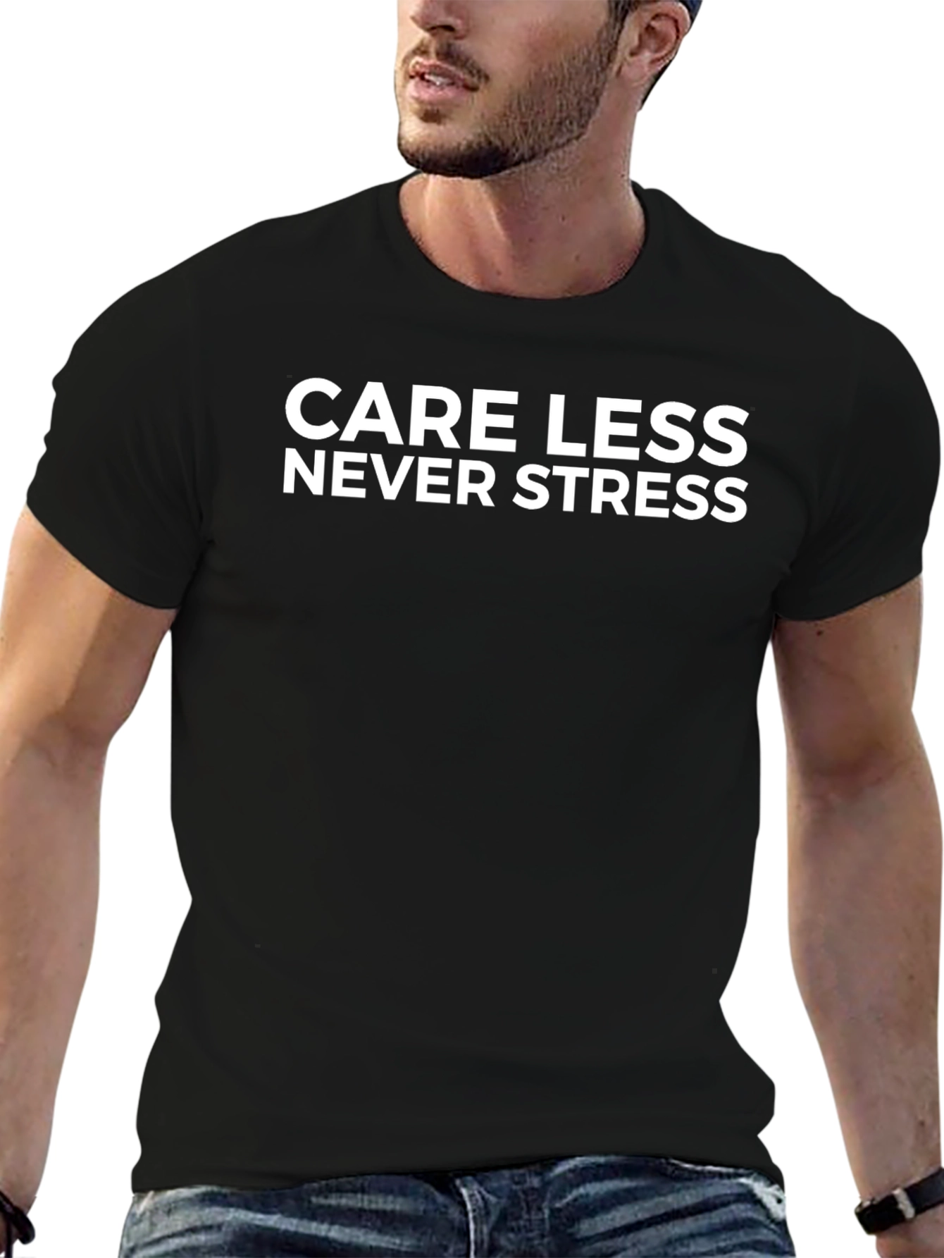 Care Less Never Stress Black Graphic Tee