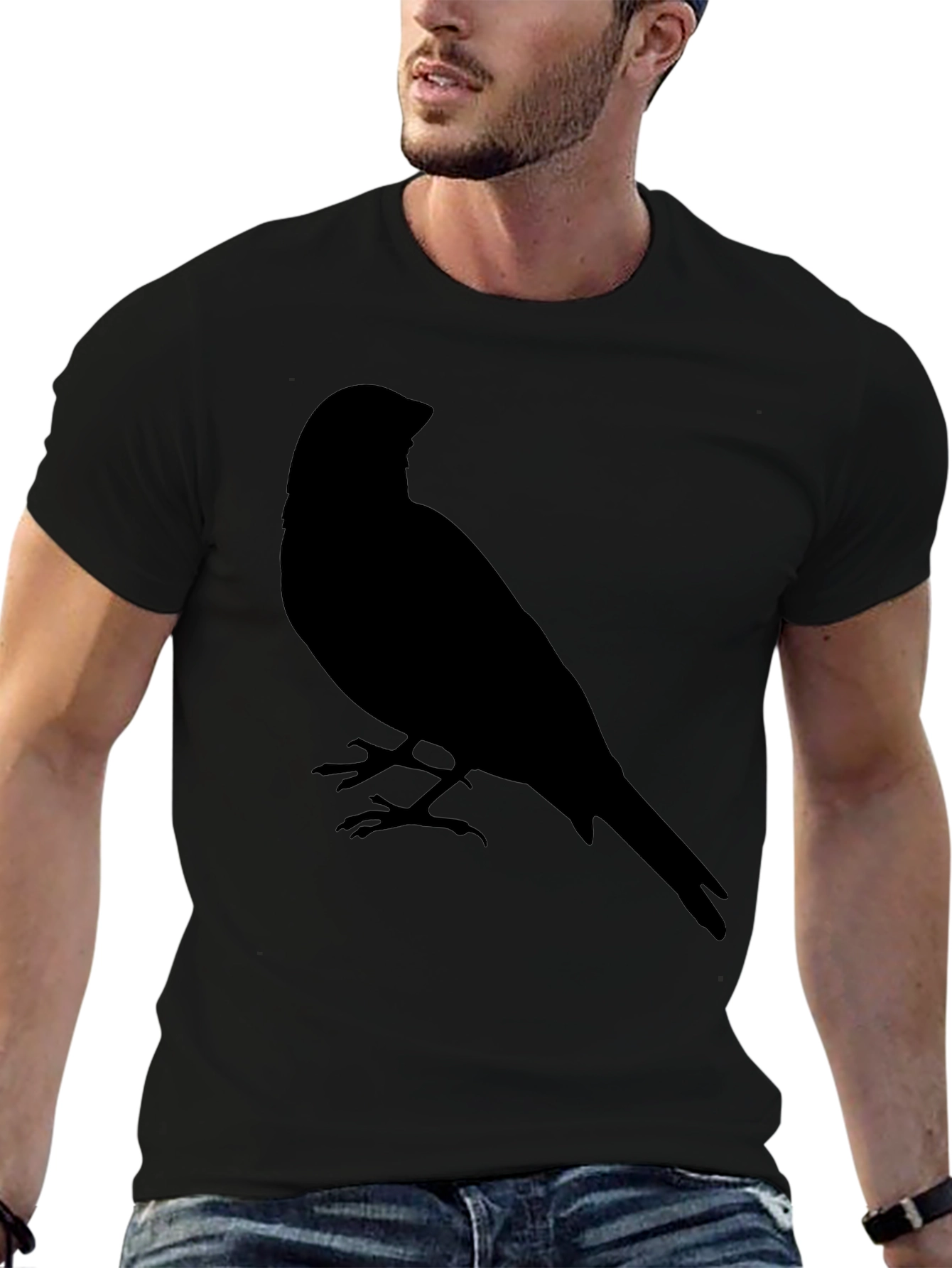 Mens Black T-Shirt with Bird Silhouette Graphic