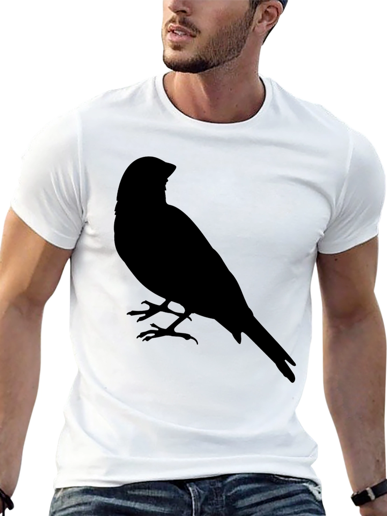 Mens Black T-Shirt with Bird Silhouette Graphic