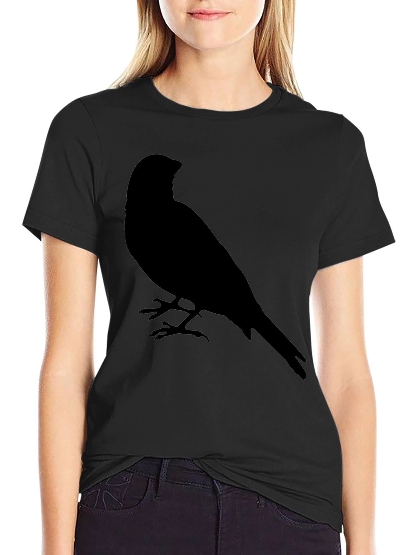 Mens Black T-Shirt with Bird Silhouette Graphic