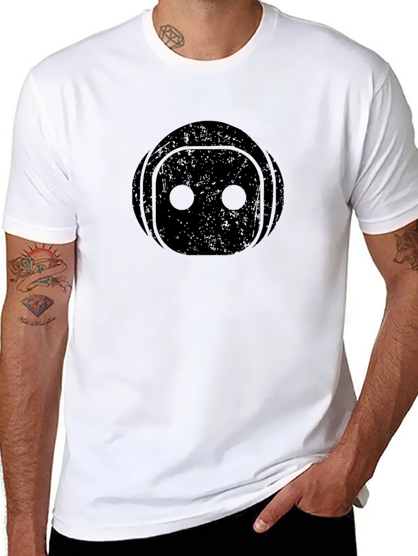 Retro Robot Face Black T-Shirt
