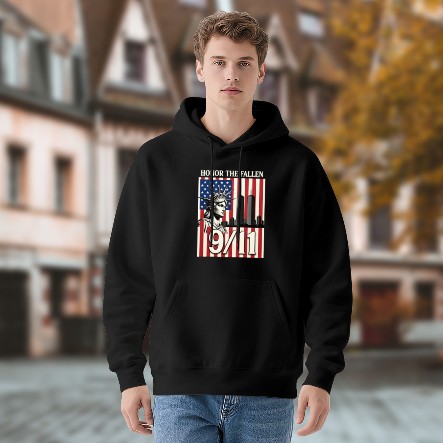 Honor The Fallen 9/11 Statue Of Liberty American Flag Retro Hoodie