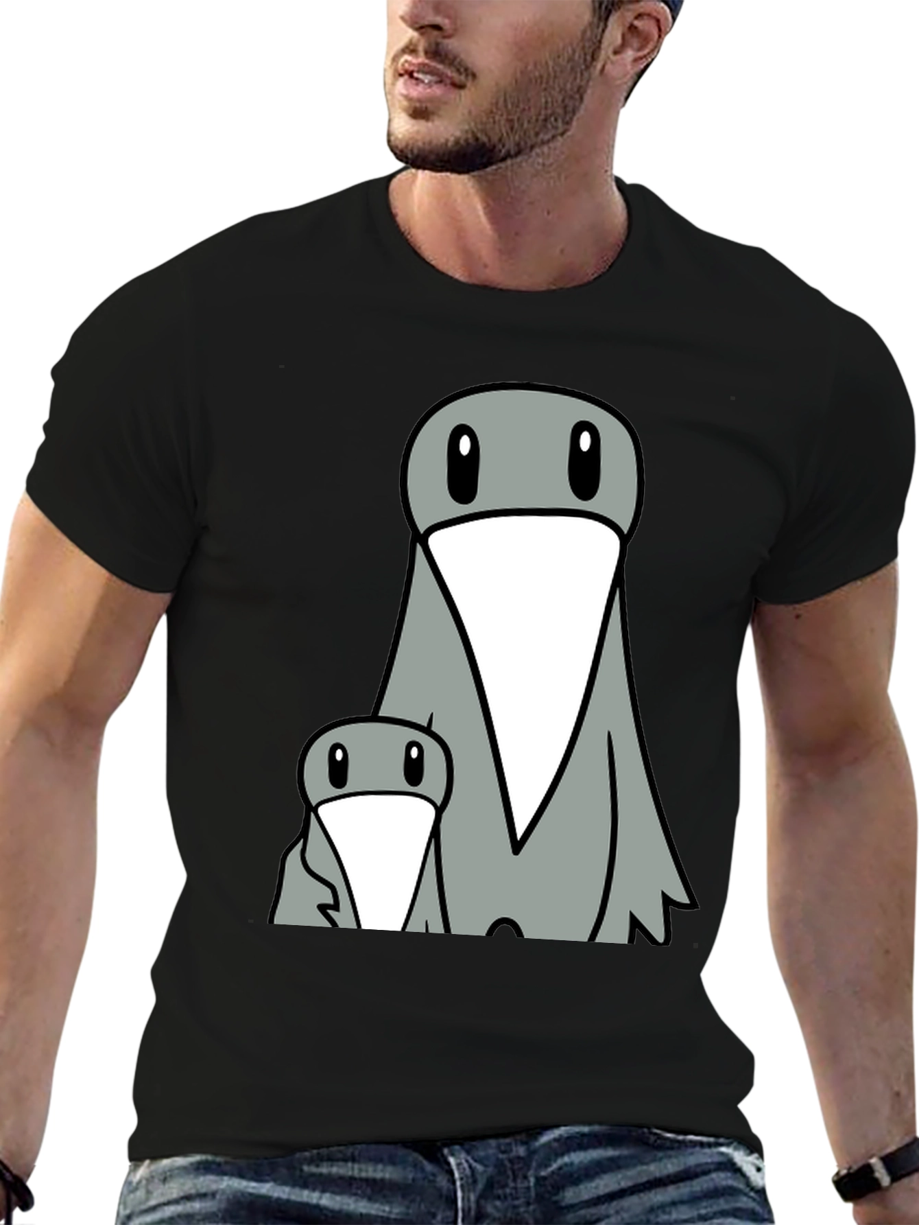Funny Cartoon Bird Graphic Tee - Black T-Shirt