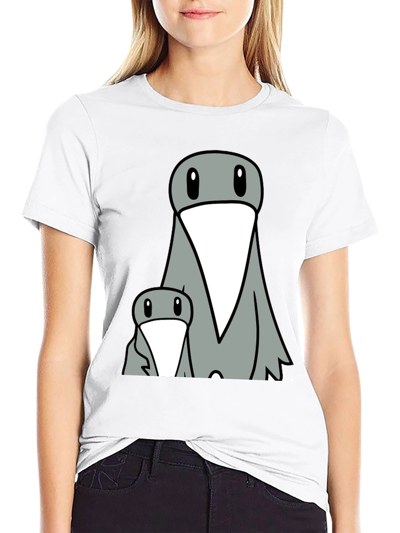 Funny Cartoon Bird Graphic Tee - Black T-Shirt