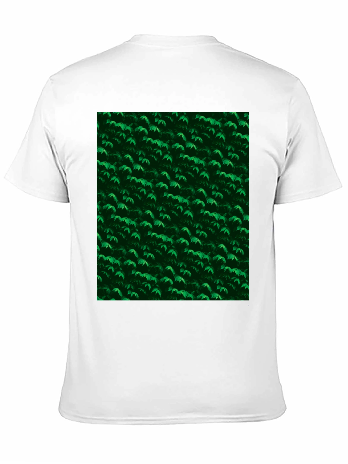 Green Leaves Pattern Black T-Shirt