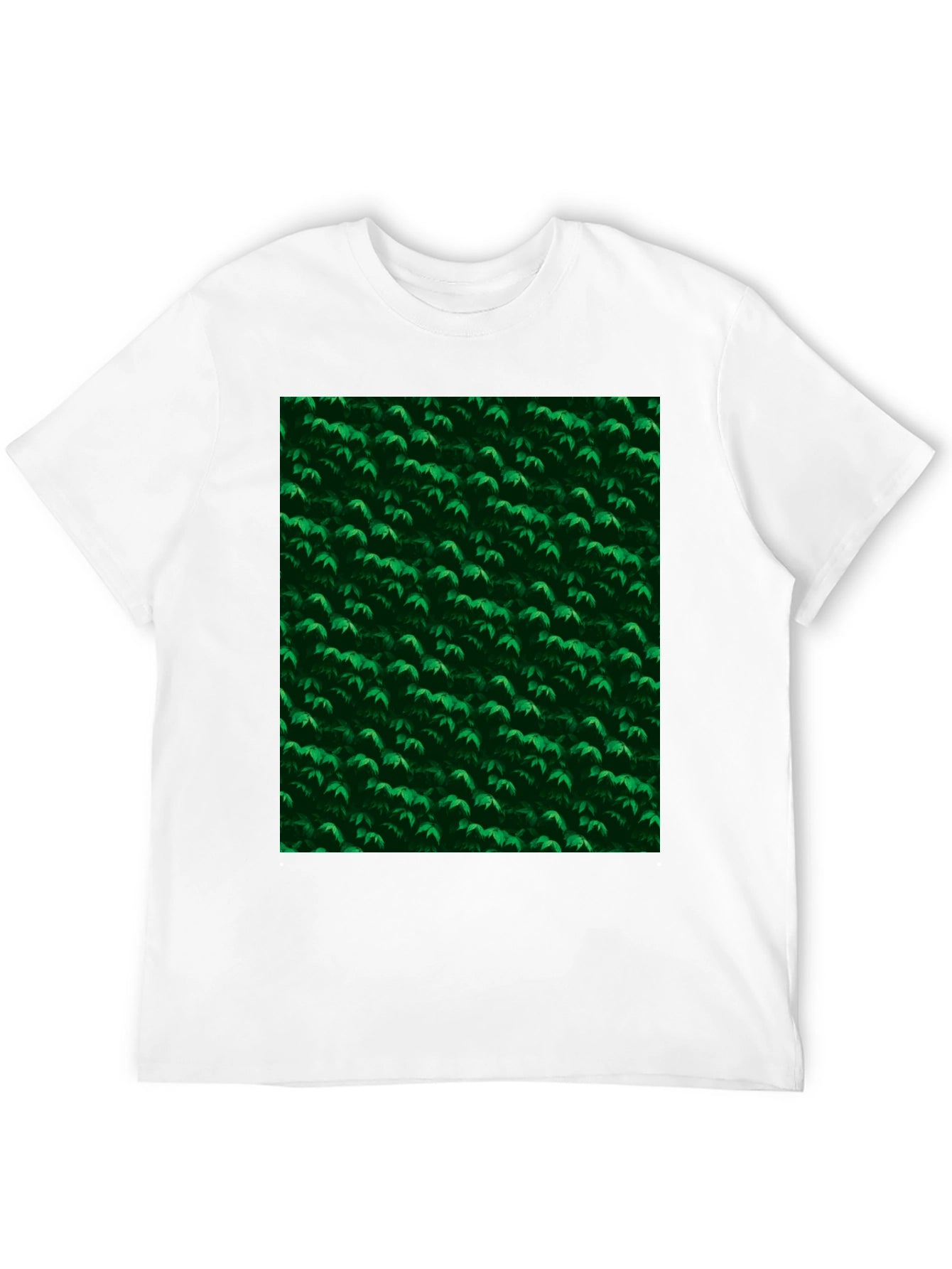 Green Leaves Pattern Black T-Shirt
