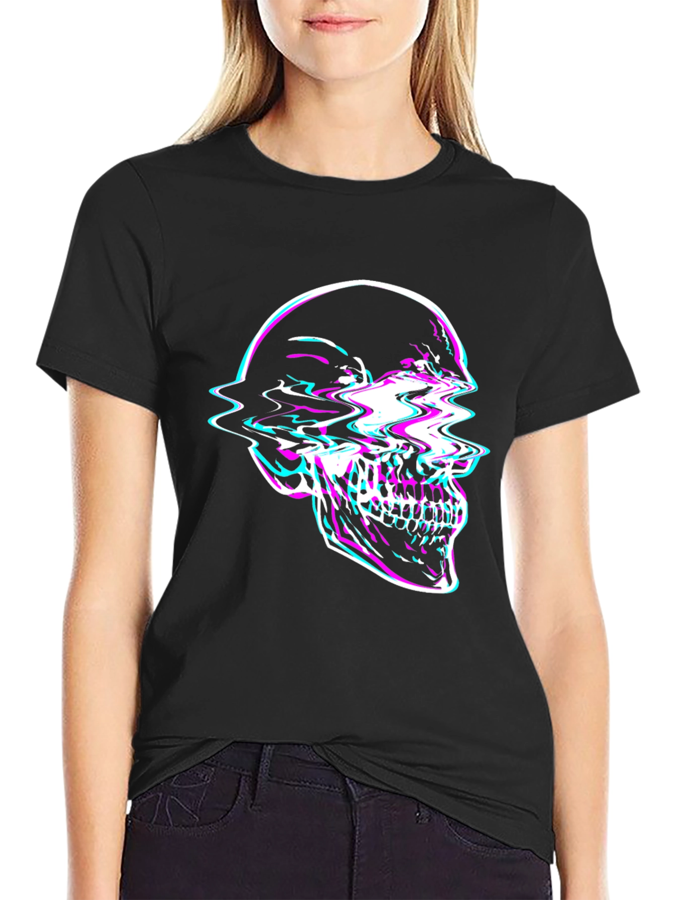 Glitch Skull Graphic Tee - Edgy Fashion