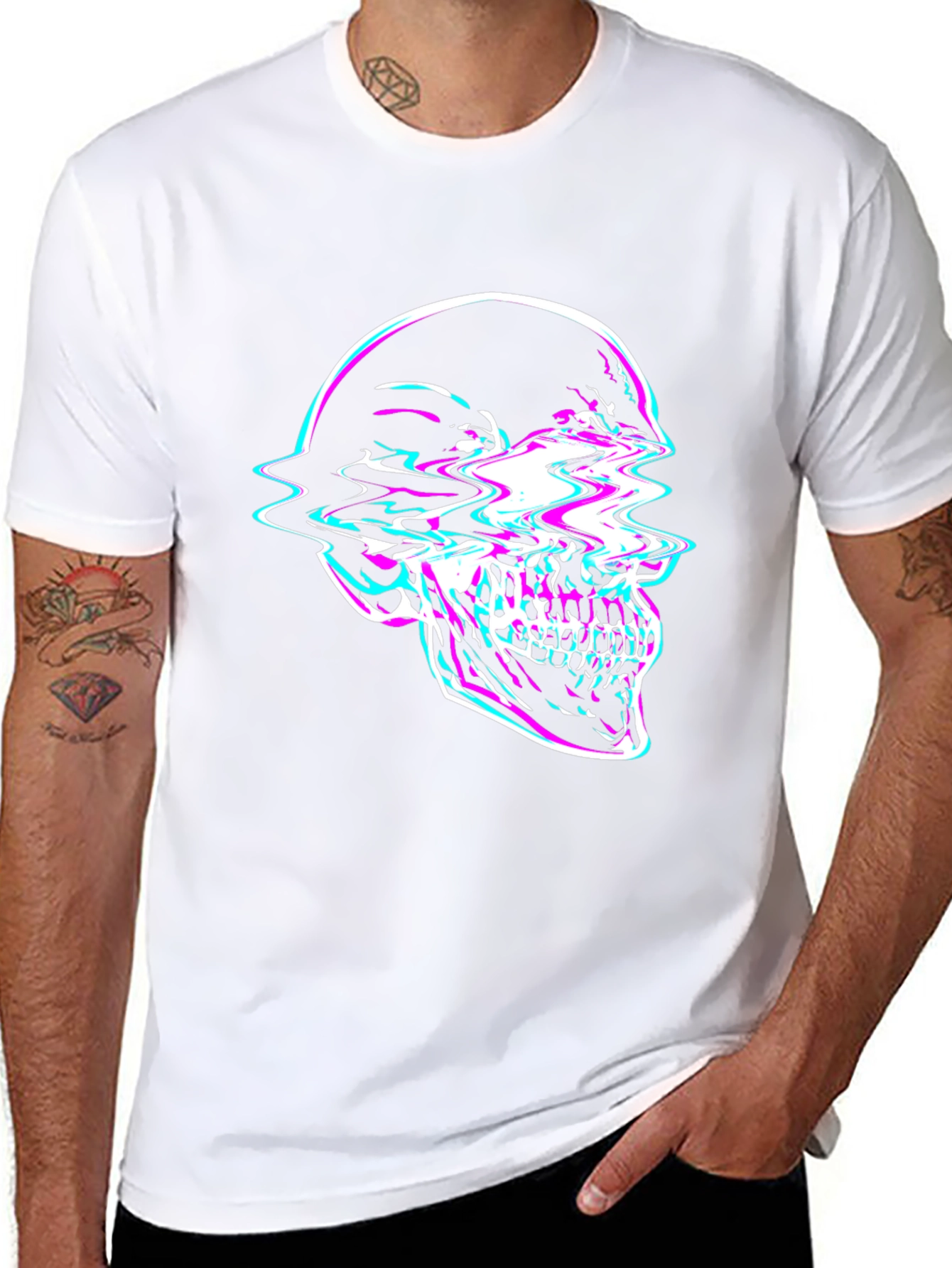 Glitch Skull Graphic Tee - Edgy Fashion