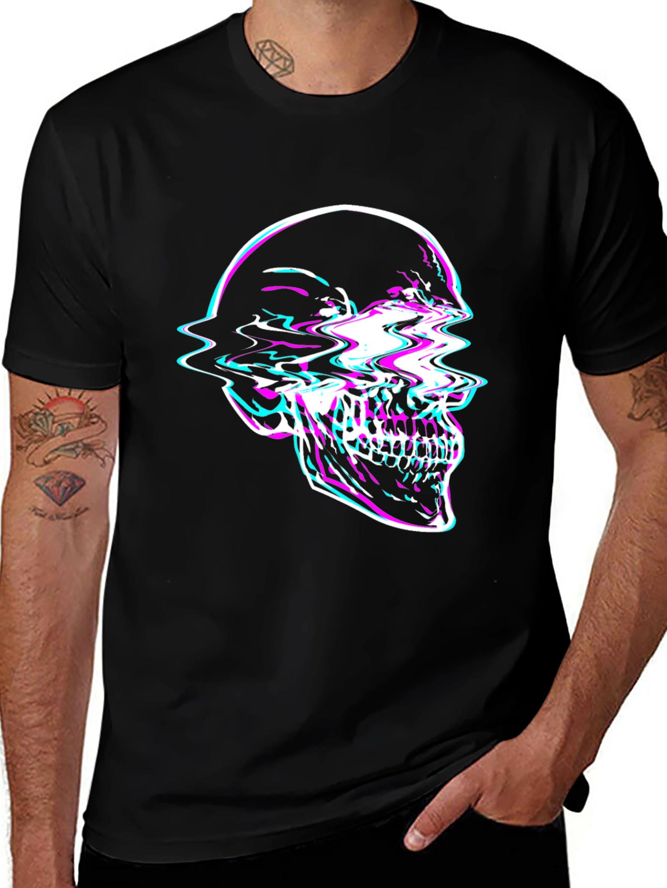 Glitch Skull Graphic Tee - Edgy Fashion