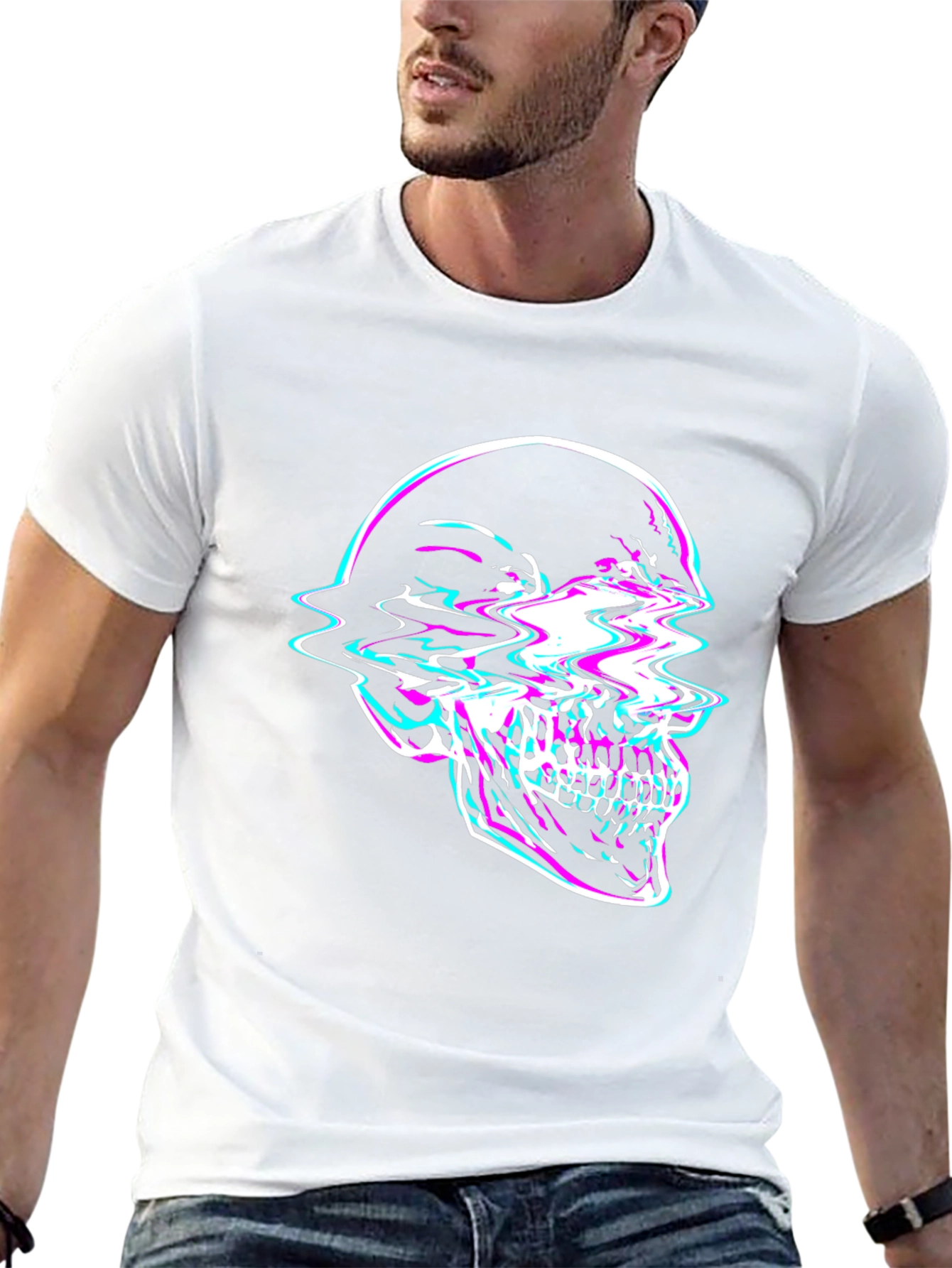 Glitch Skull Graphic Tee - Edgy Fashion
