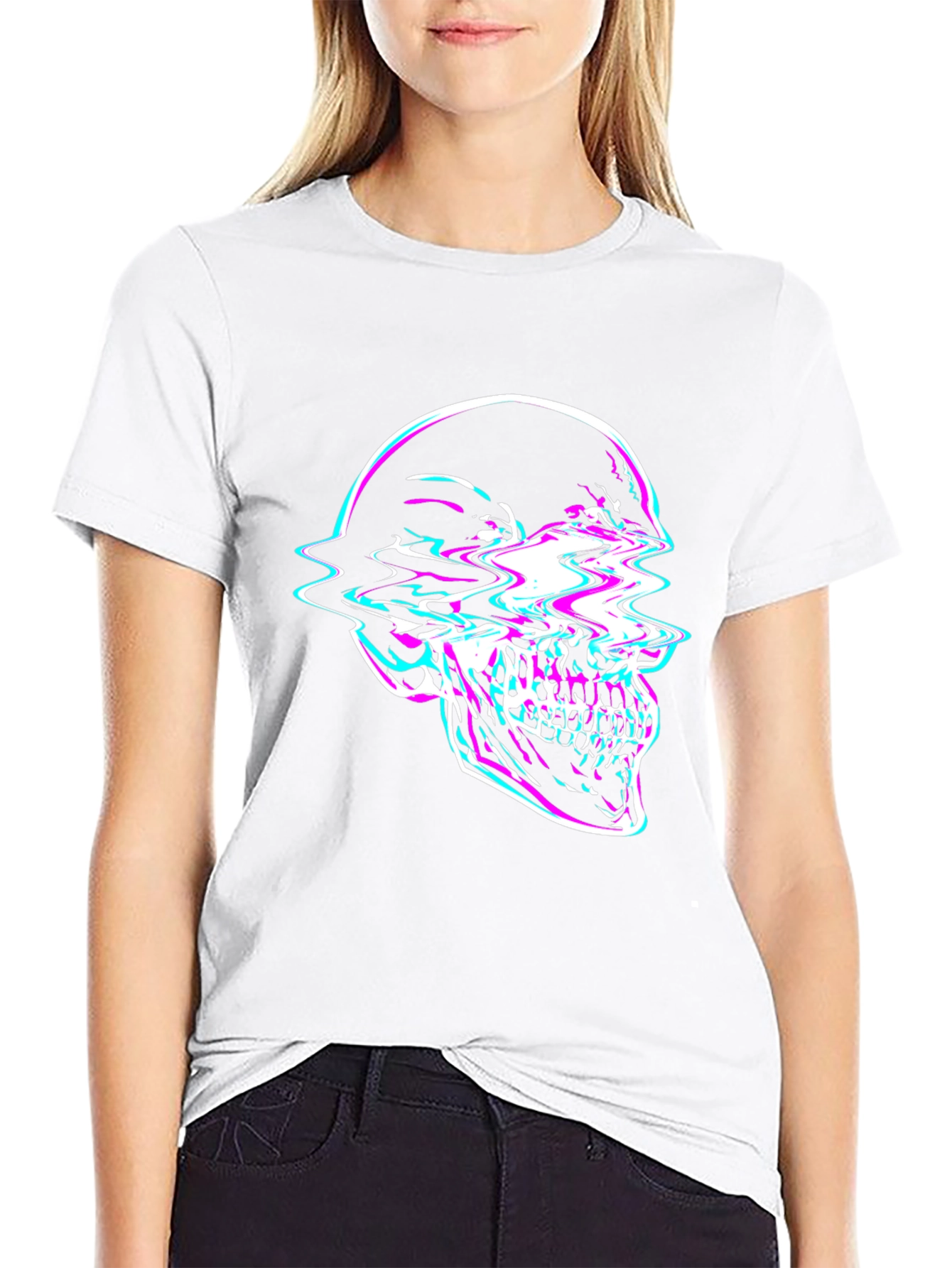 Glitch Skull Graphic Tee - Edgy Fashion