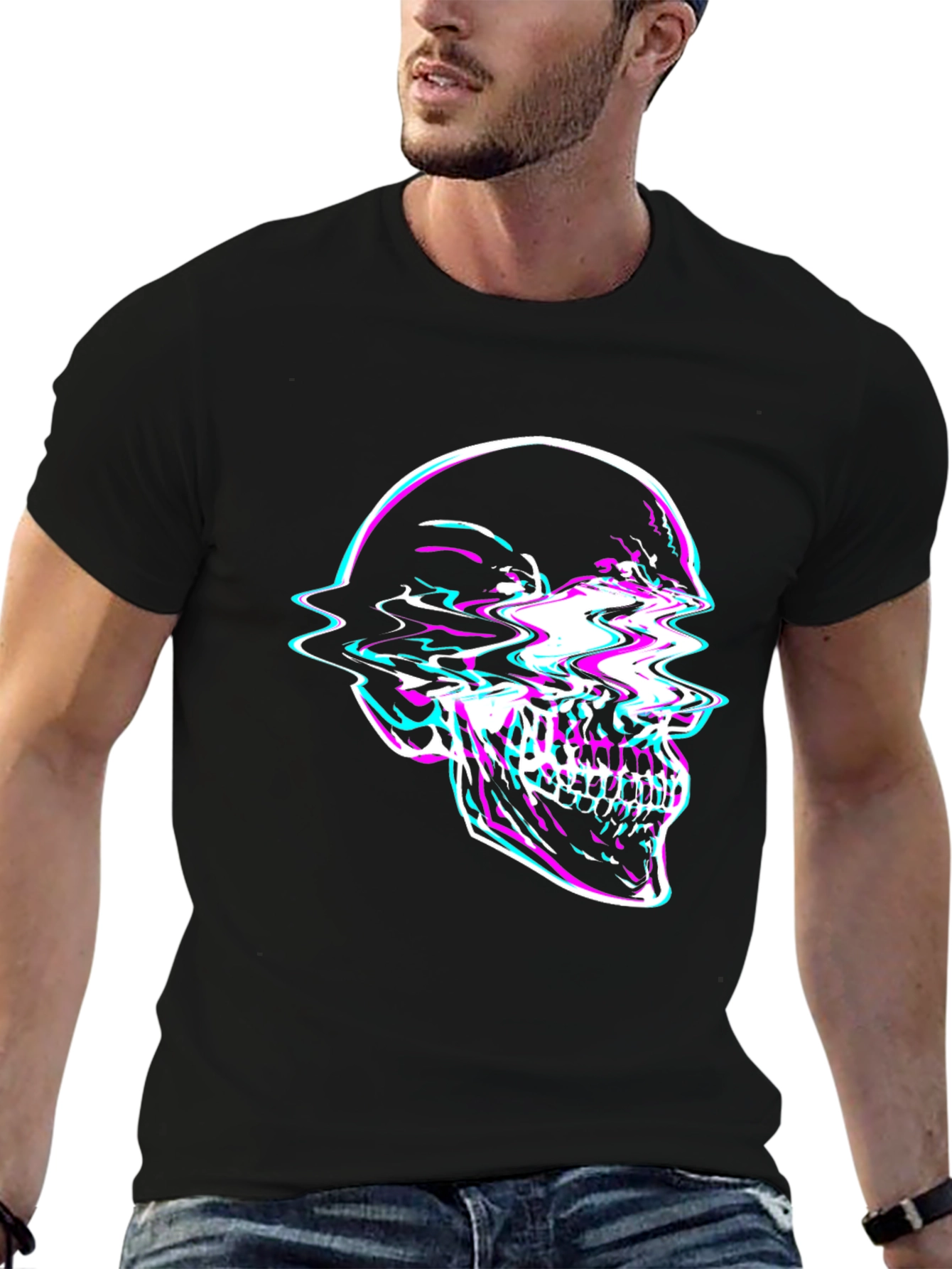 Glitch Skull Graphic Tee - Edgy Fashion