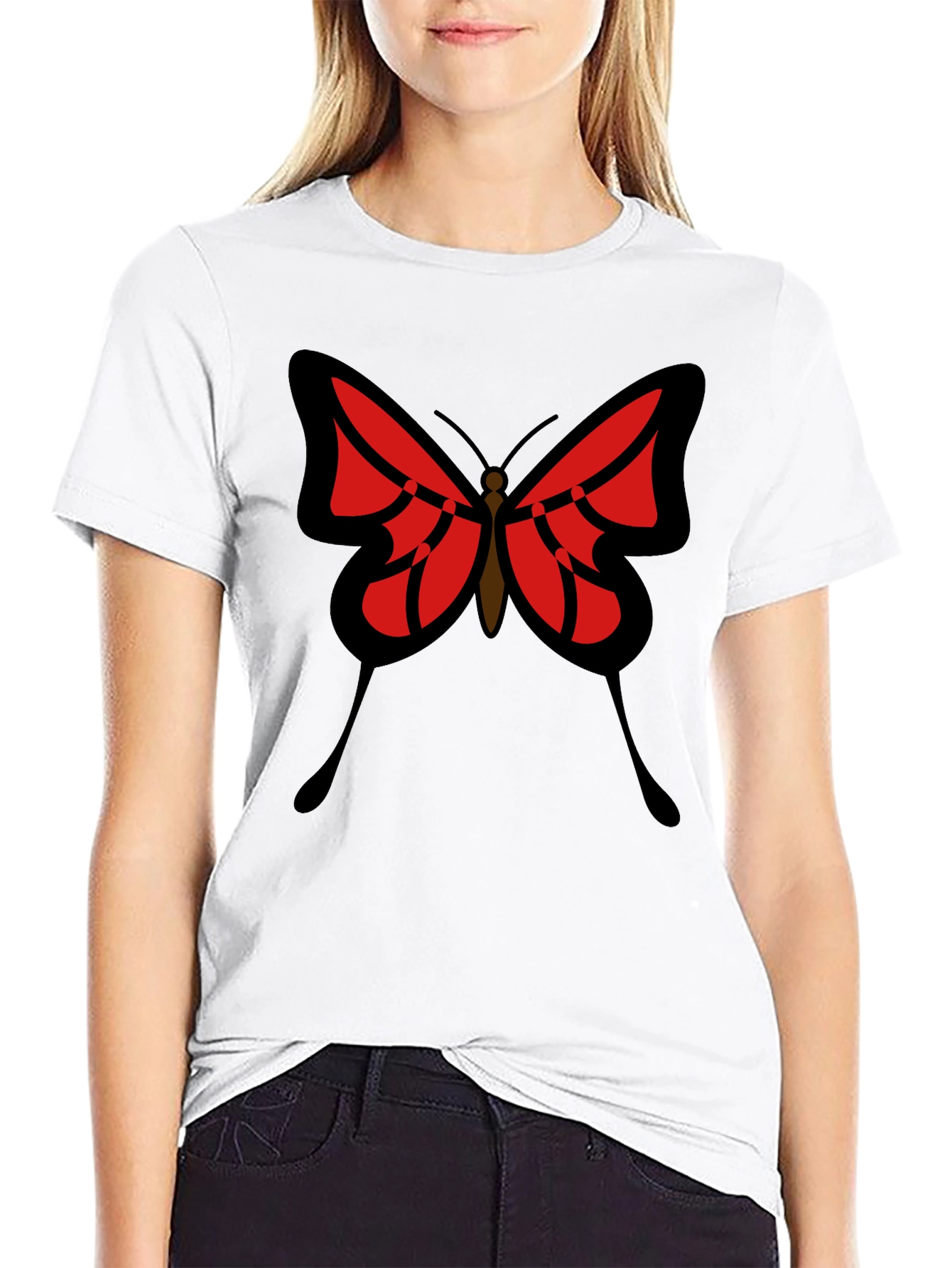 Butterfly Graphic Tee - Black Cotton Casual Shirt