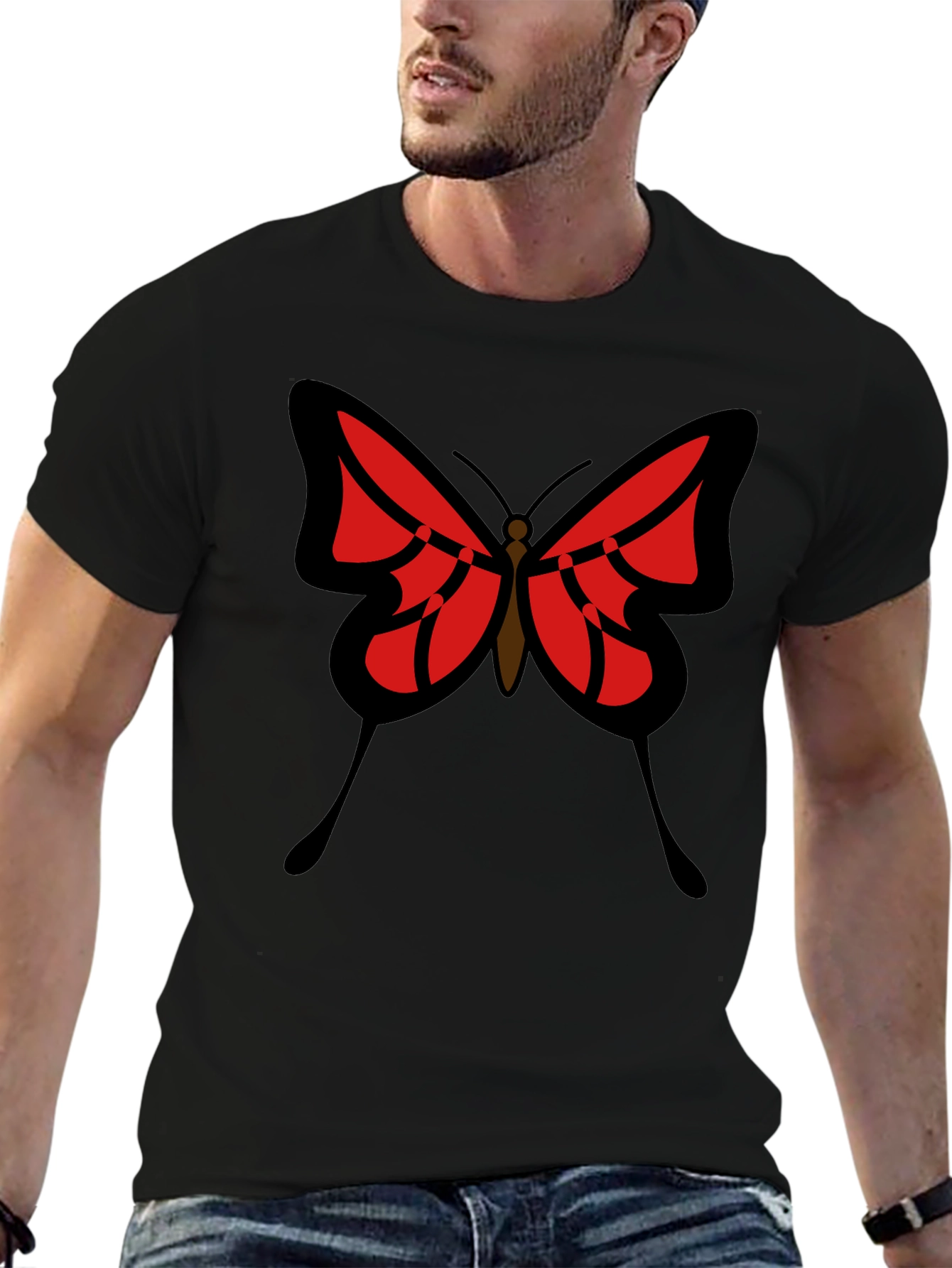 Butterfly Graphic Tee - Black Cotton Casual Shirt