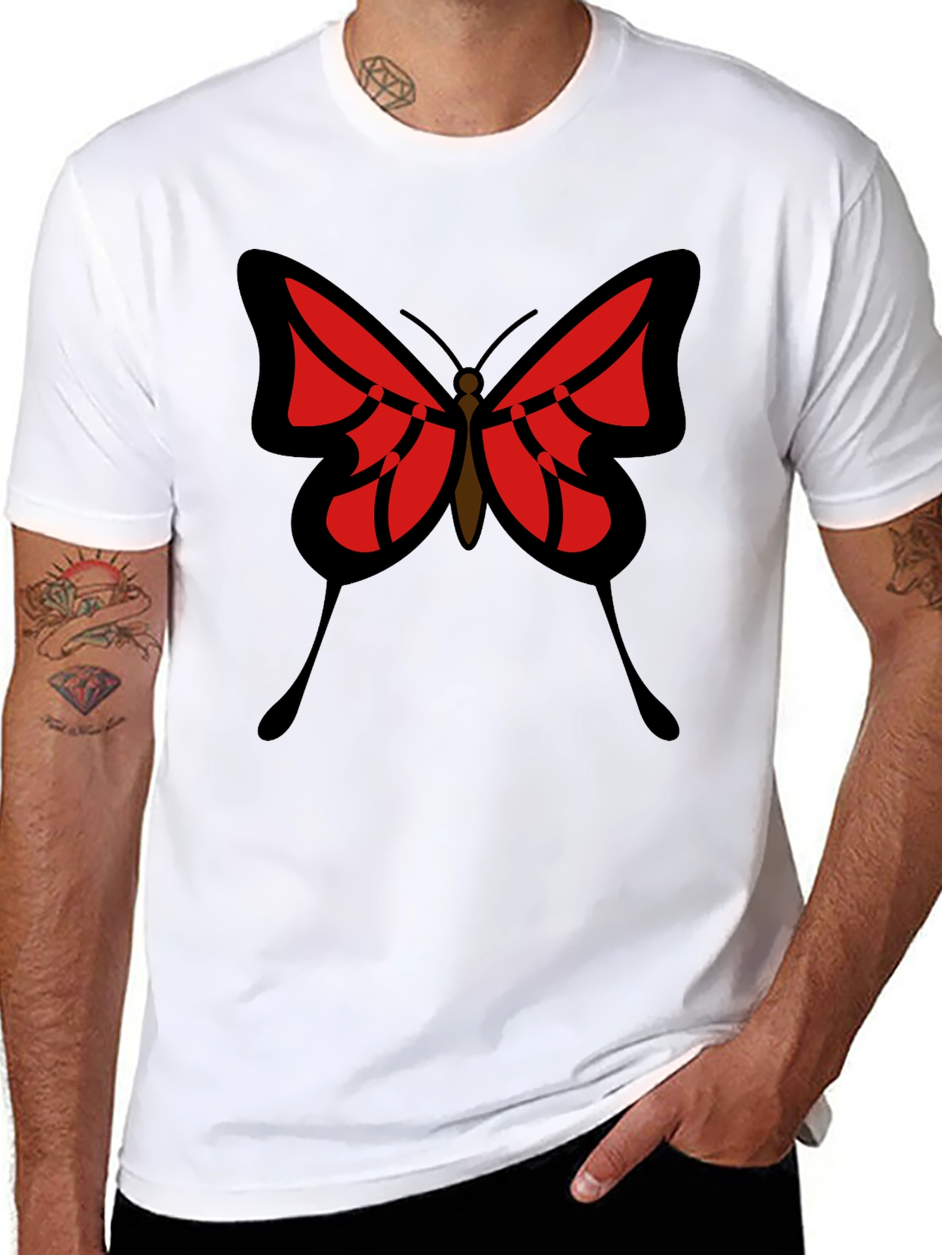 Butterfly Graphic Tee - Black Cotton Casual Shirt