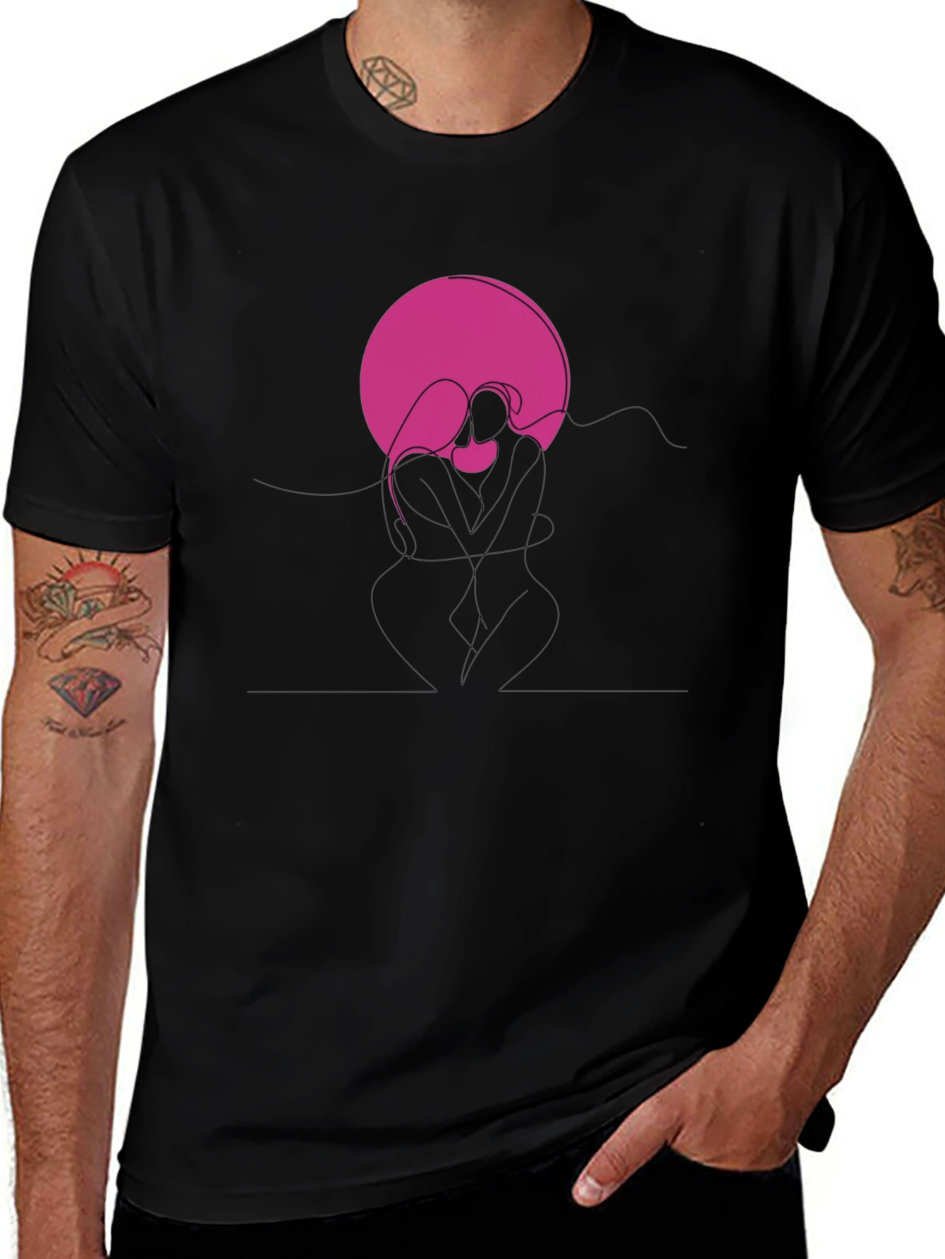 Abstract Couple Graphic Tee - Black