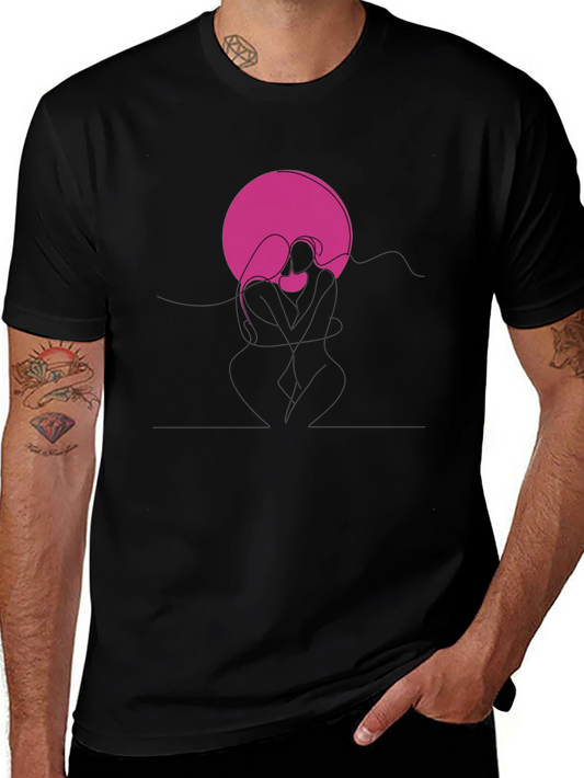 Abstract Couple Graphic Tee - Black