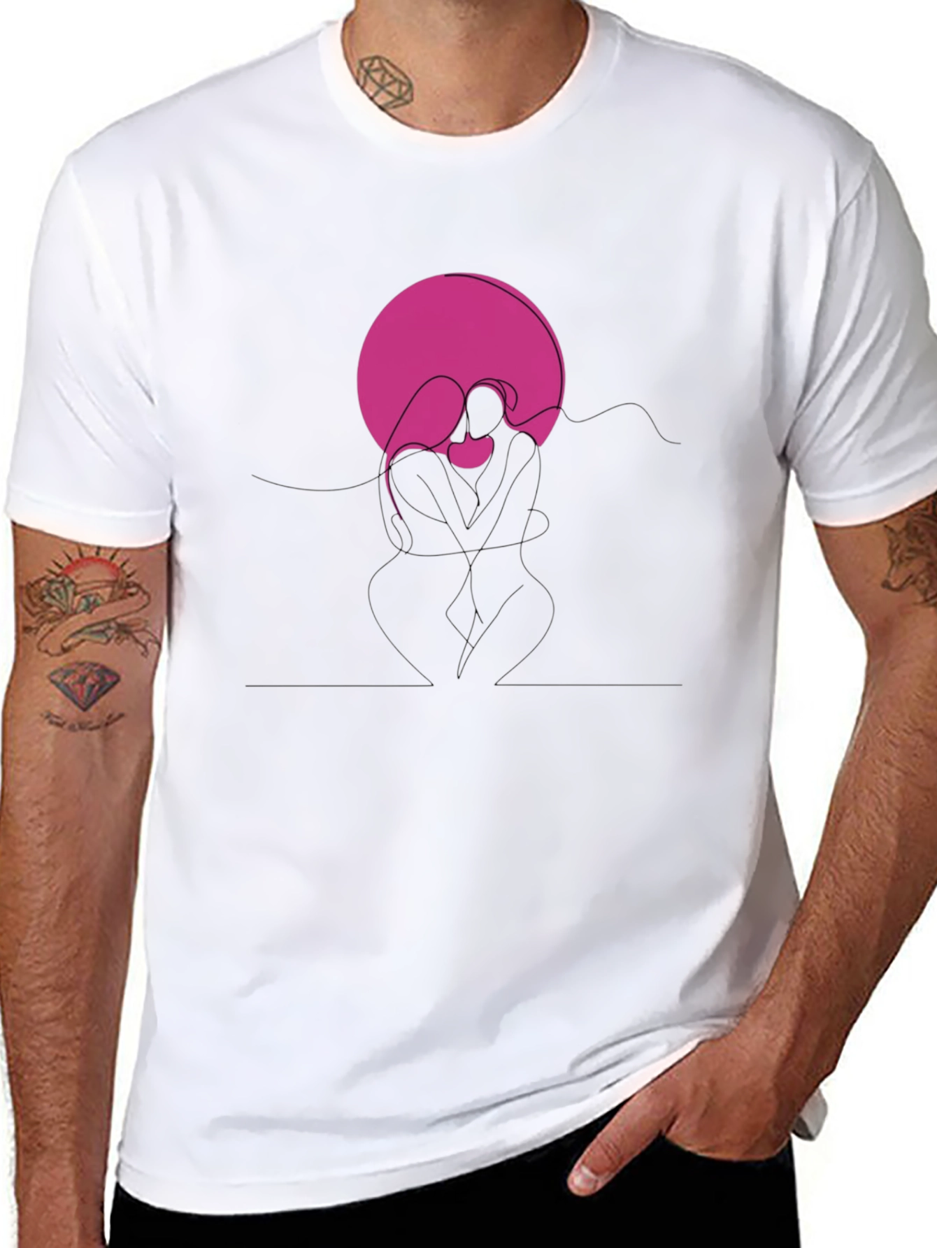 Abstract Couple Graphic Tee - Black