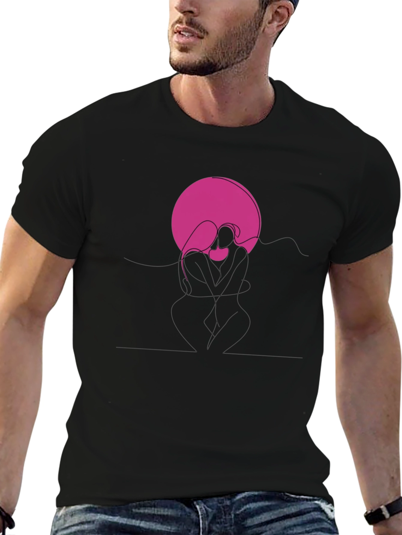 Abstract Couple Graphic Tee - Black